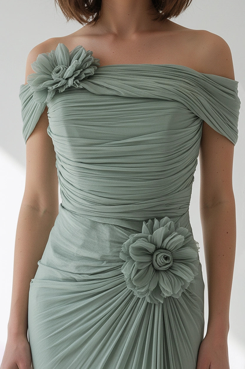Rose Details Off Shoulder Organza Dress