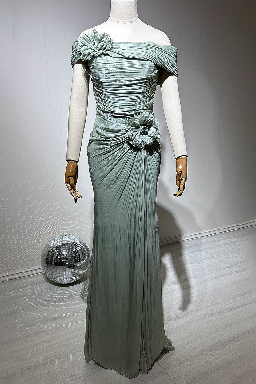 Rose Details Off Shoulder Organza Dress