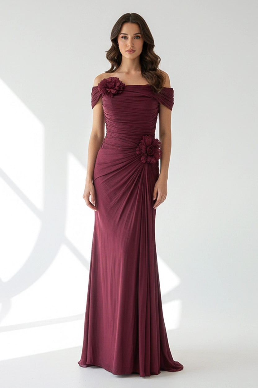 Rose Details Off Shoulder Organza Dress