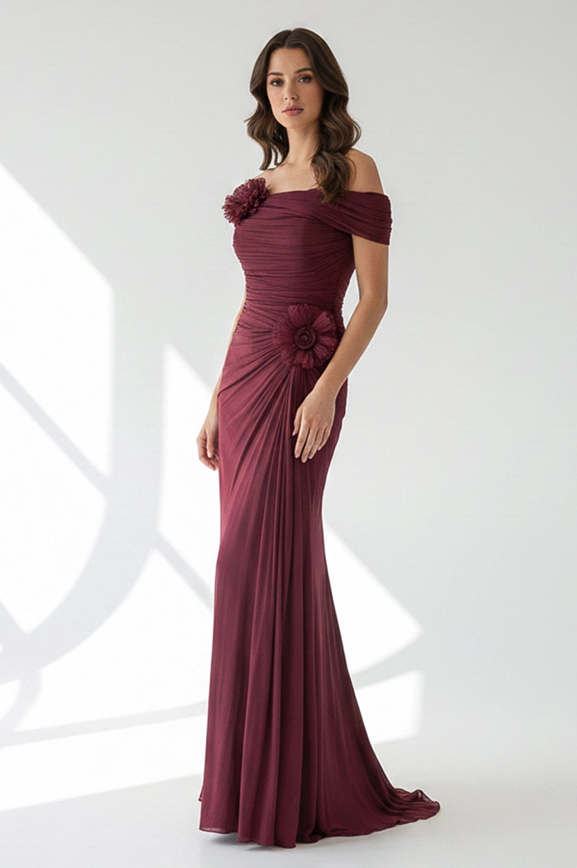 Rose Details Off Shoulder Organza Dress