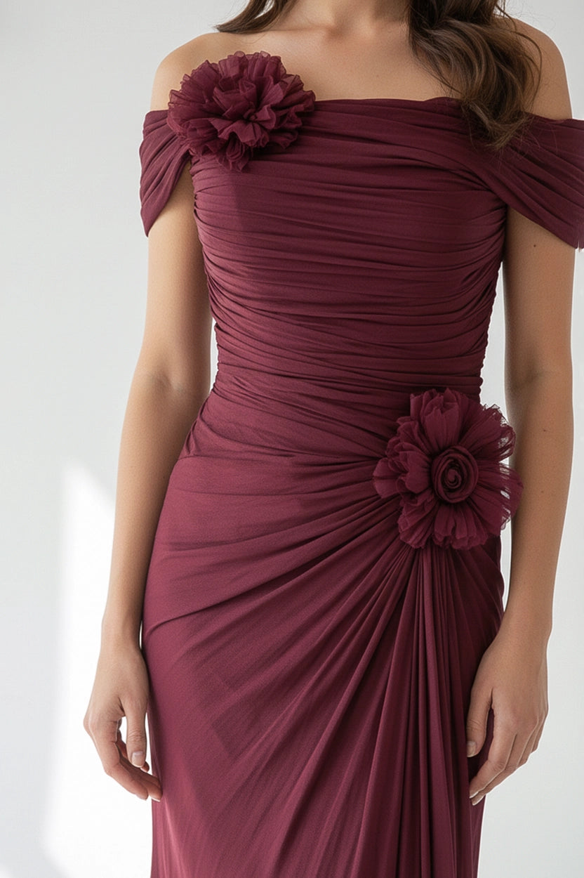 Rose Details Off Shoulder Organza Dress