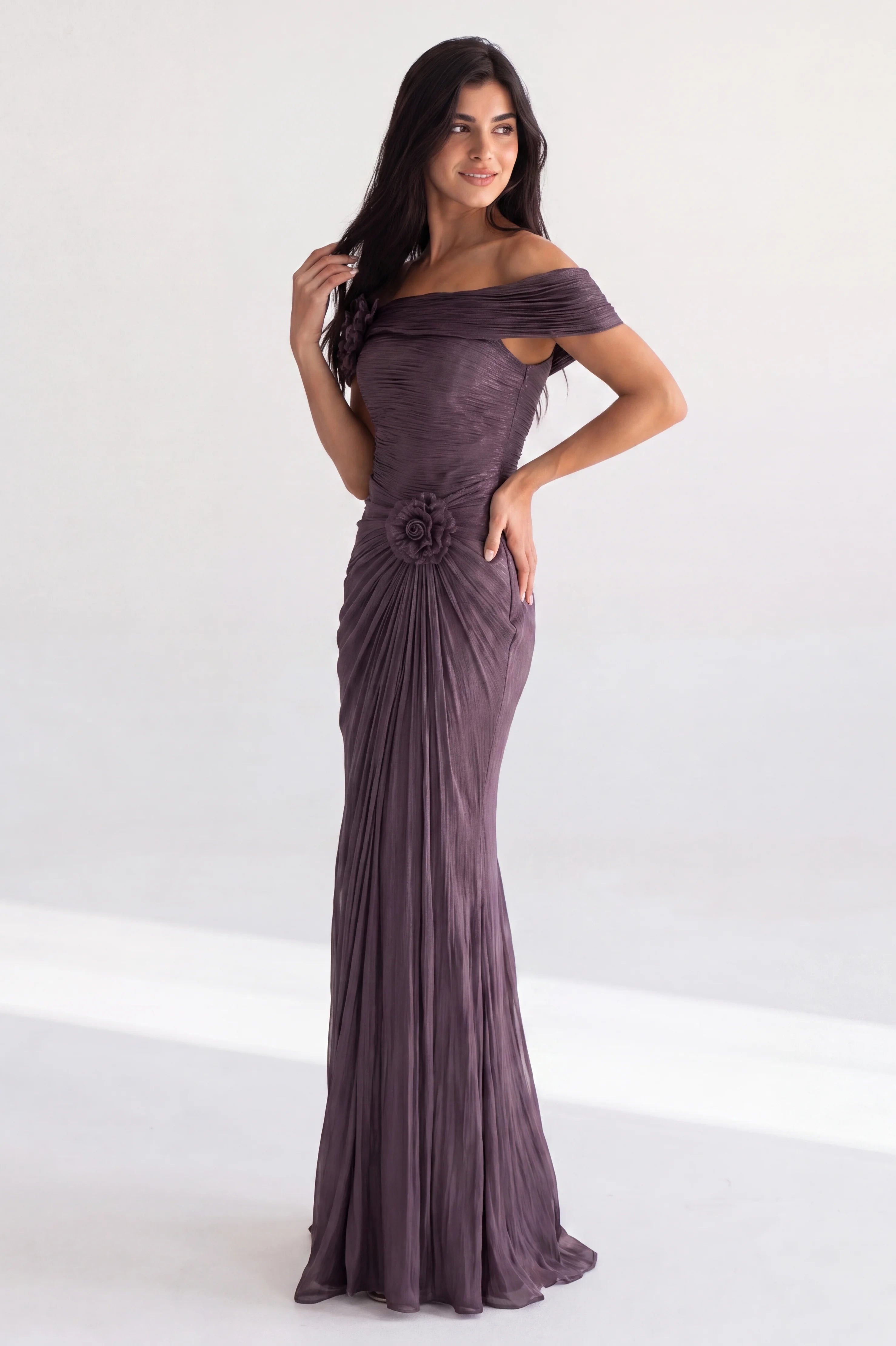 Rose Details Off Shoulder Organza Dress