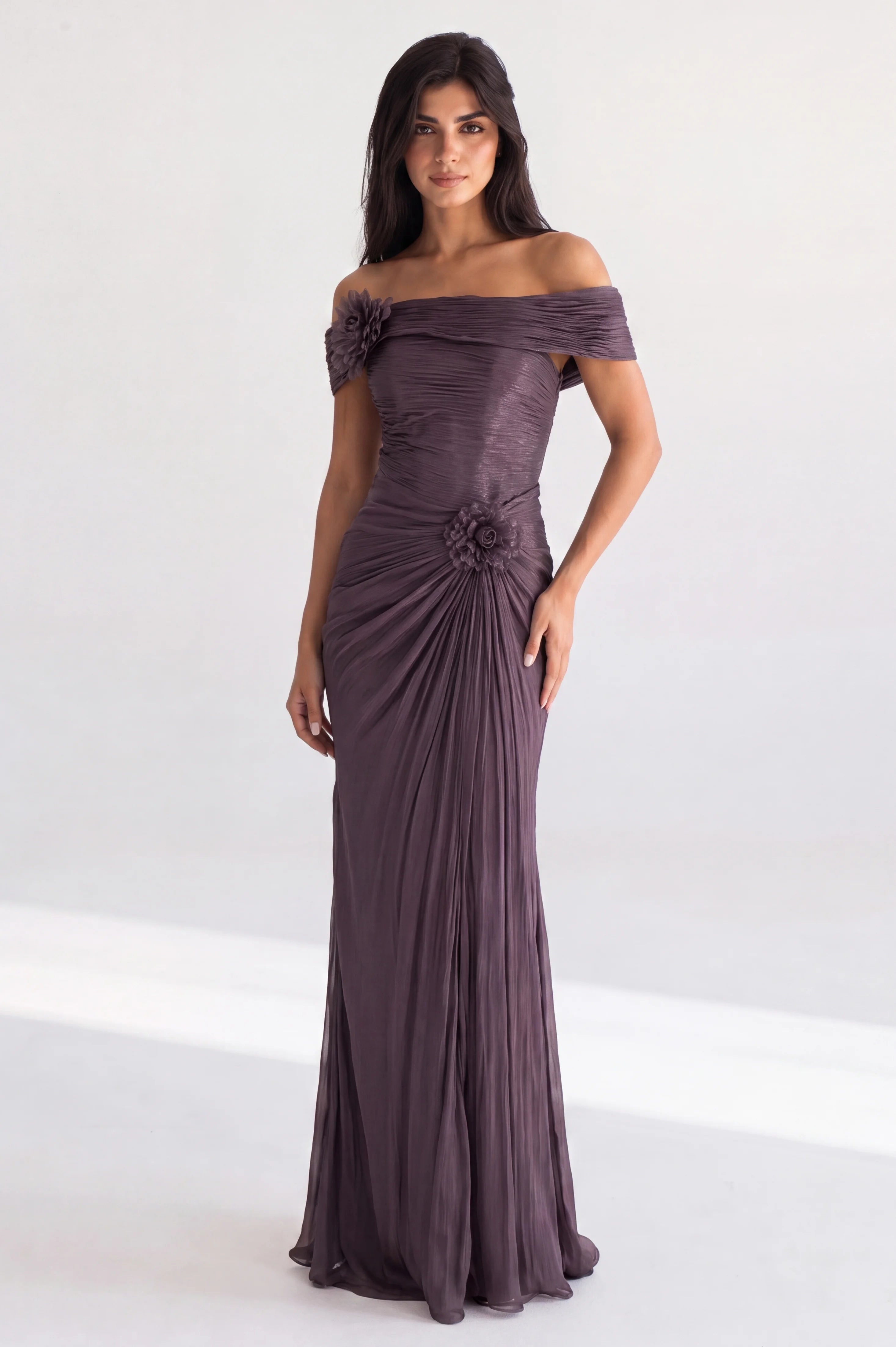 Rose Details Off Shoulder Organza Dress