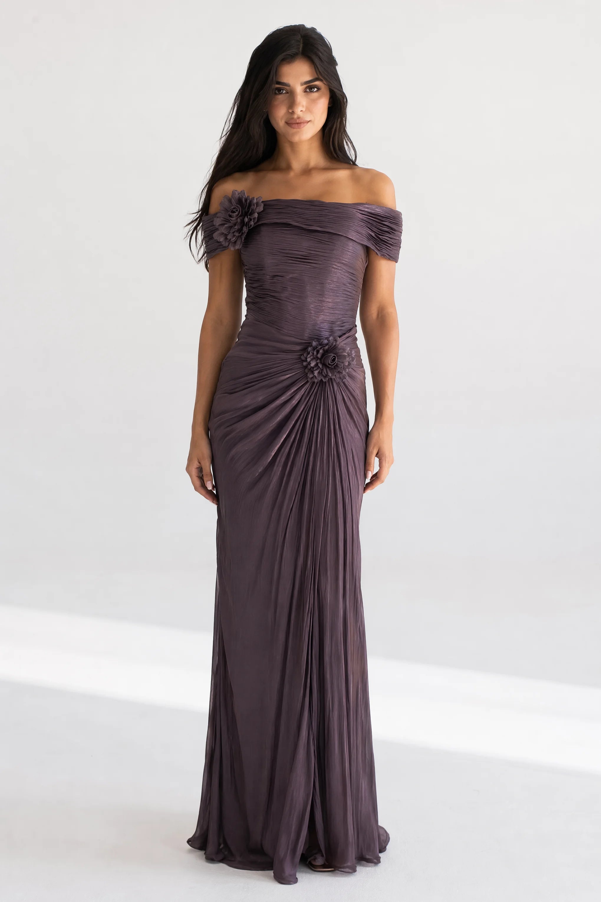 Rose Details Off Shoulder Organza Dress