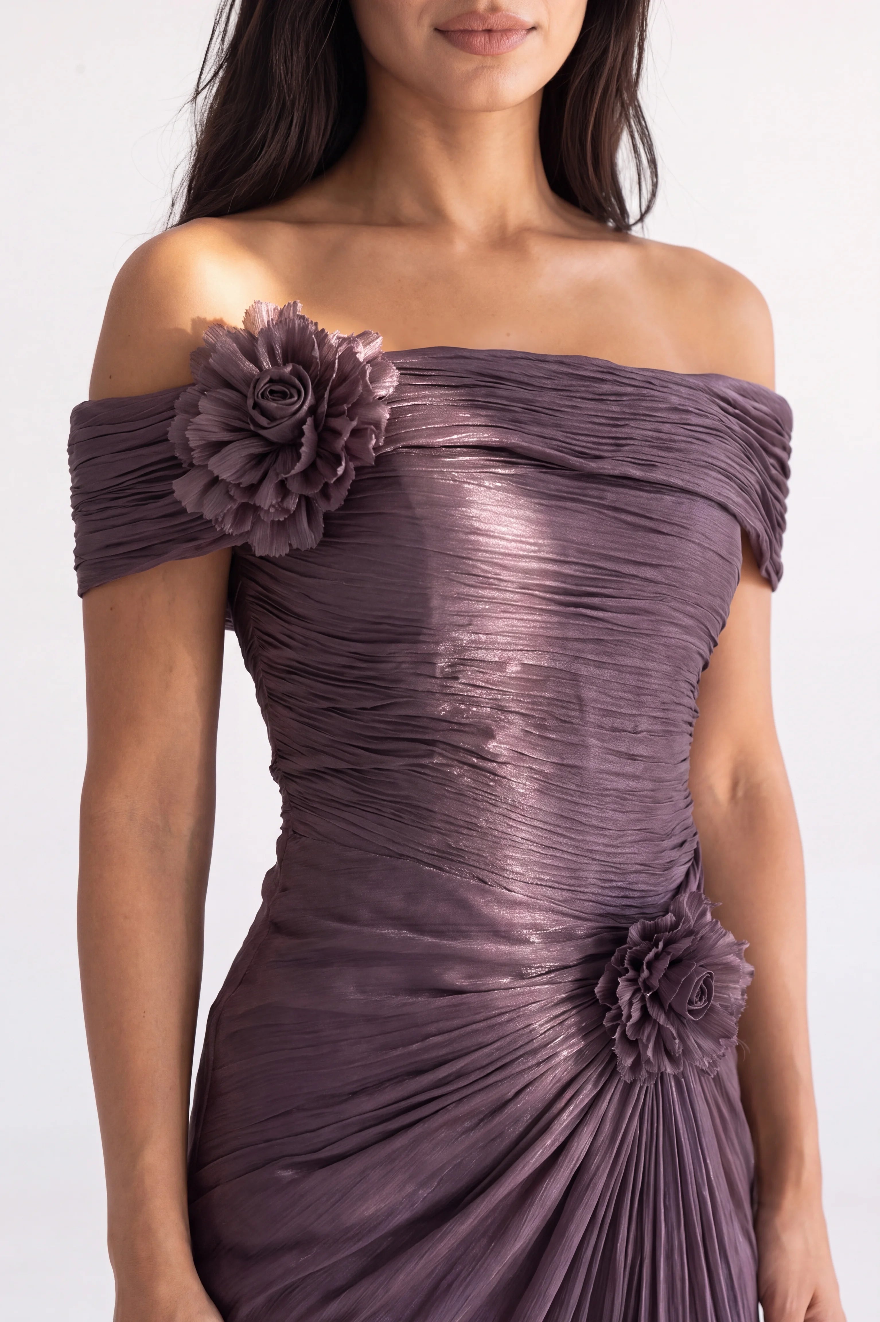 Rose Details Off Shoulder Organza Dress