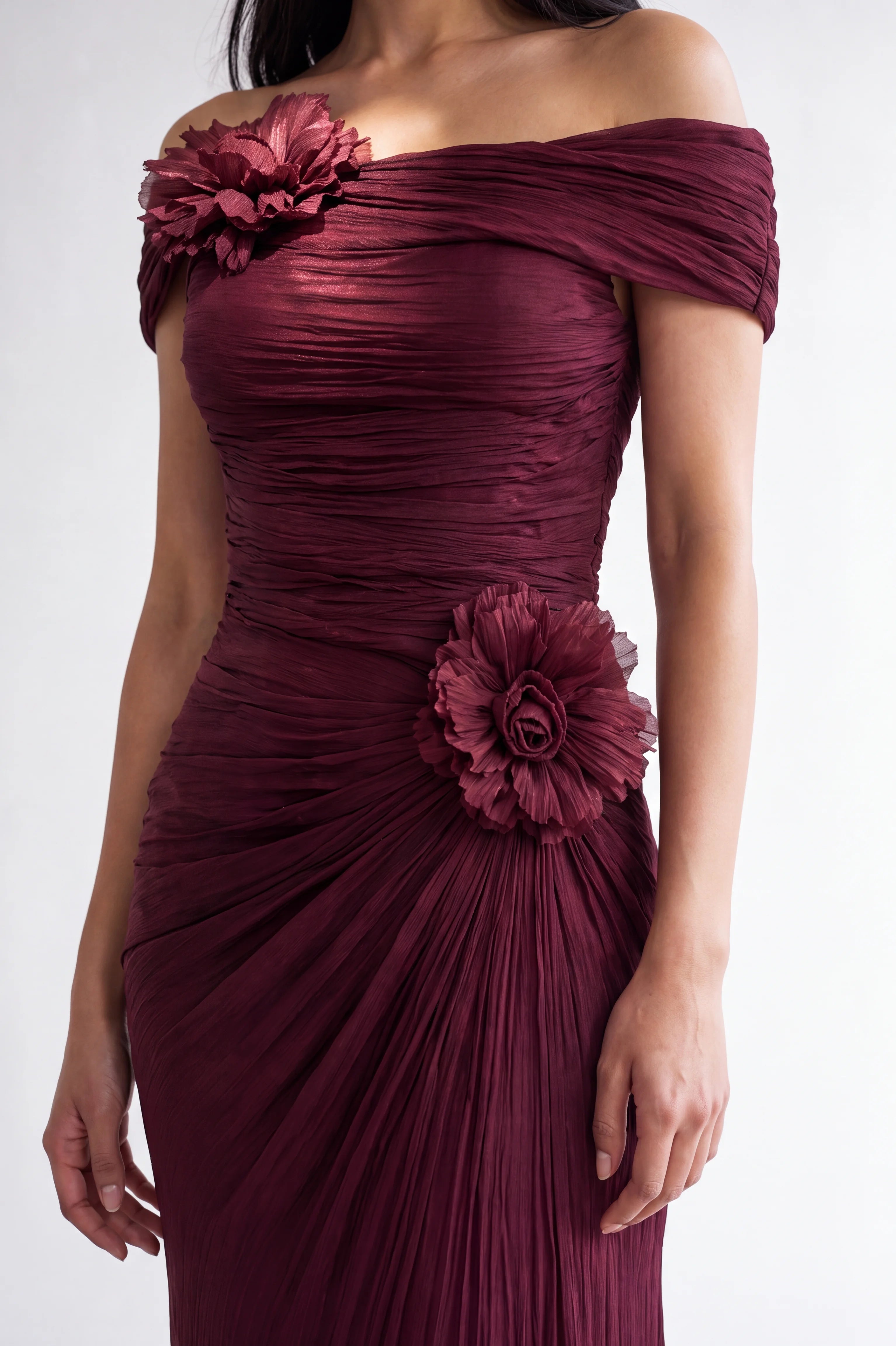 Rose Details Off Shoulder Organza Dress