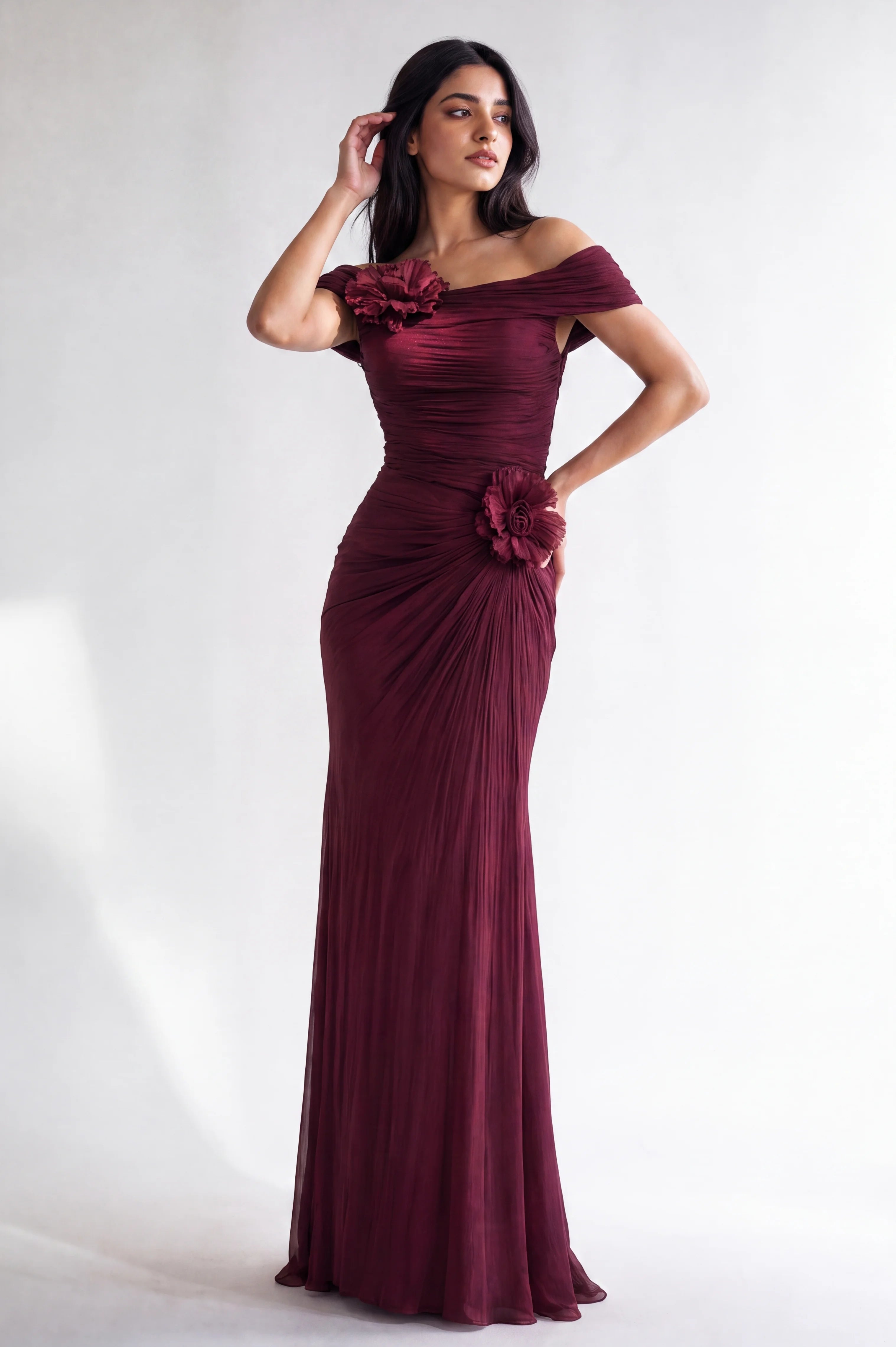 Rose Details Off Shoulder Organza Dress