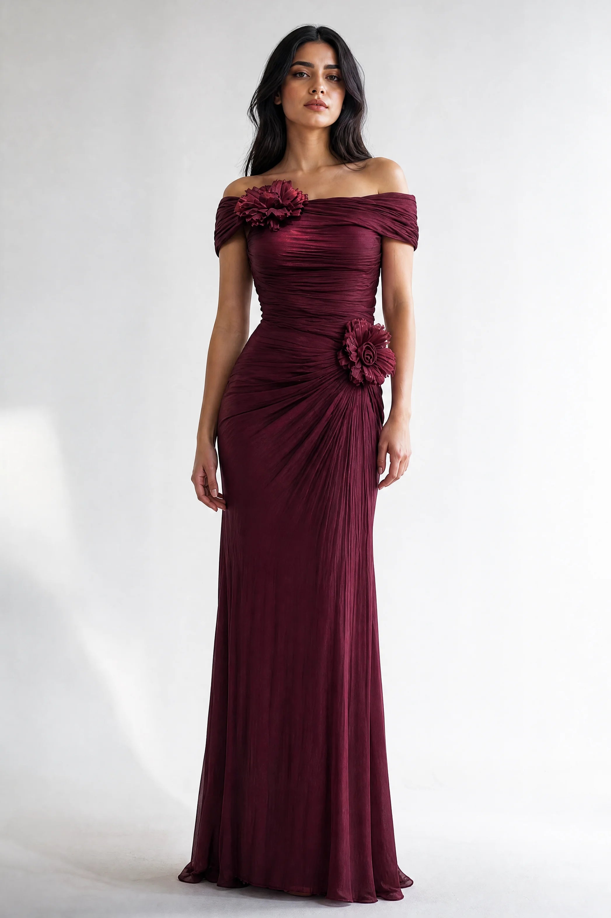Rose Details Off Shoulder Organza Dress
