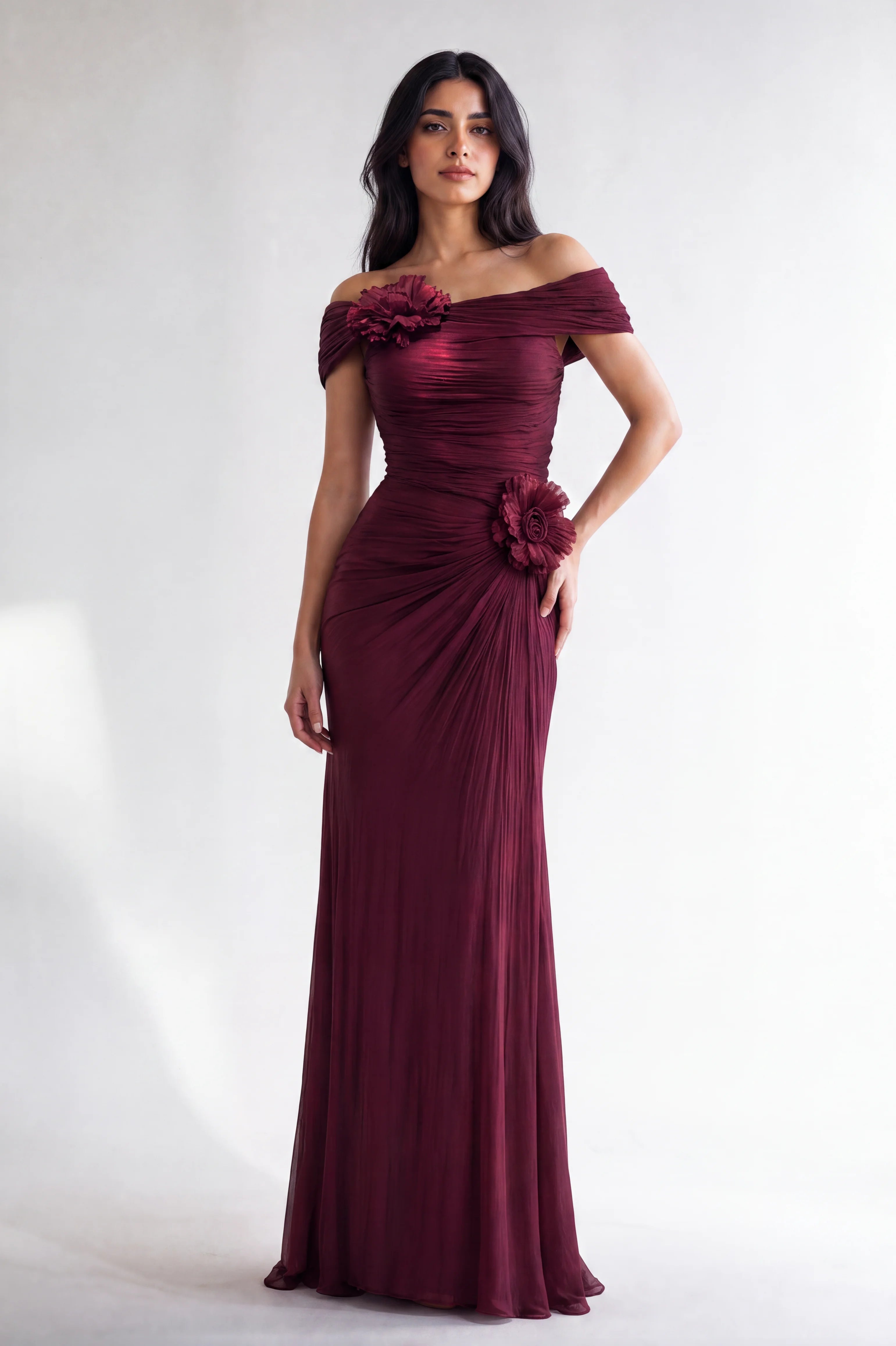 Rose Details Off Shoulder Organza Dress