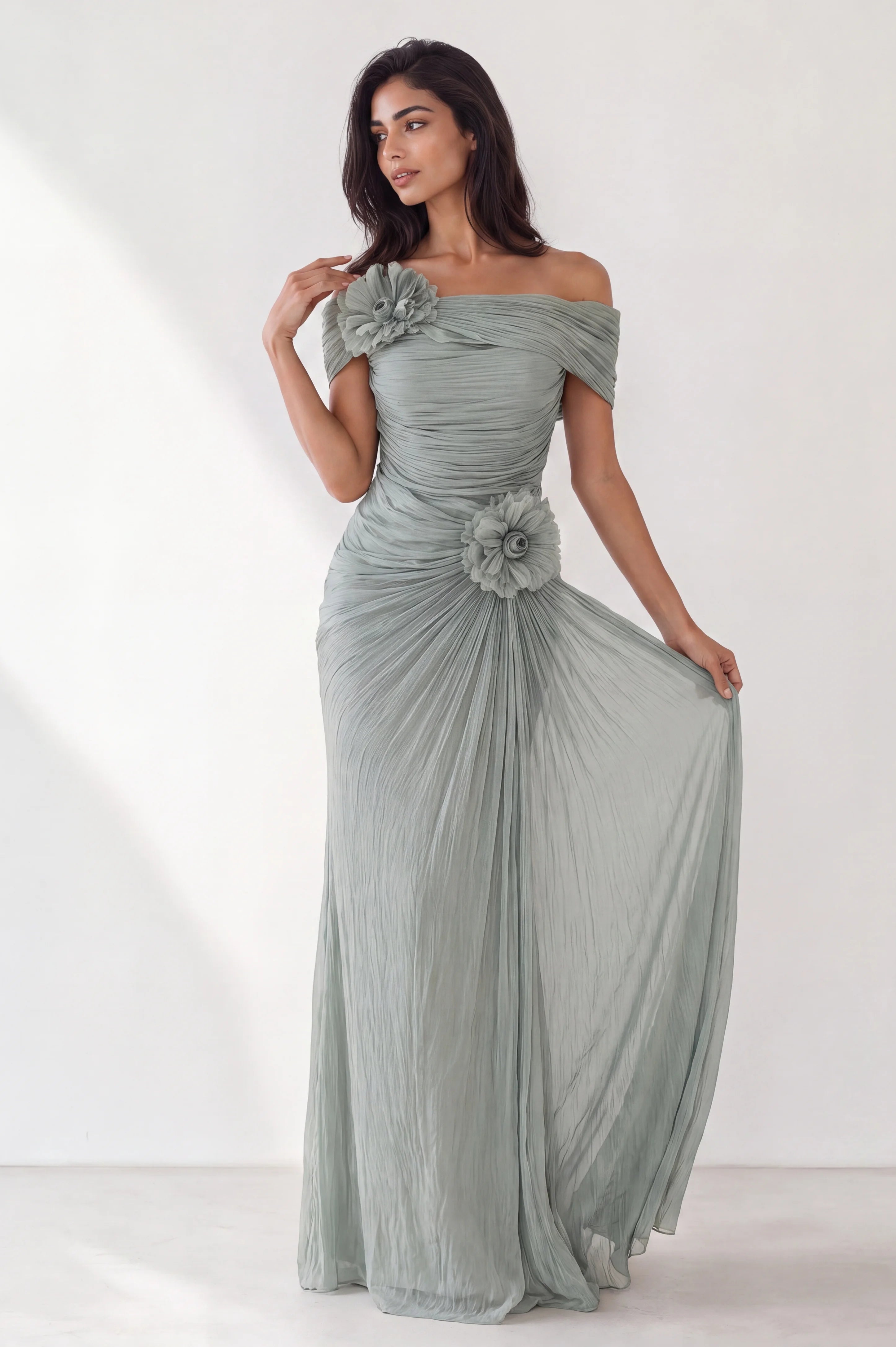 Rose Details Off Shoulder Organza Dress