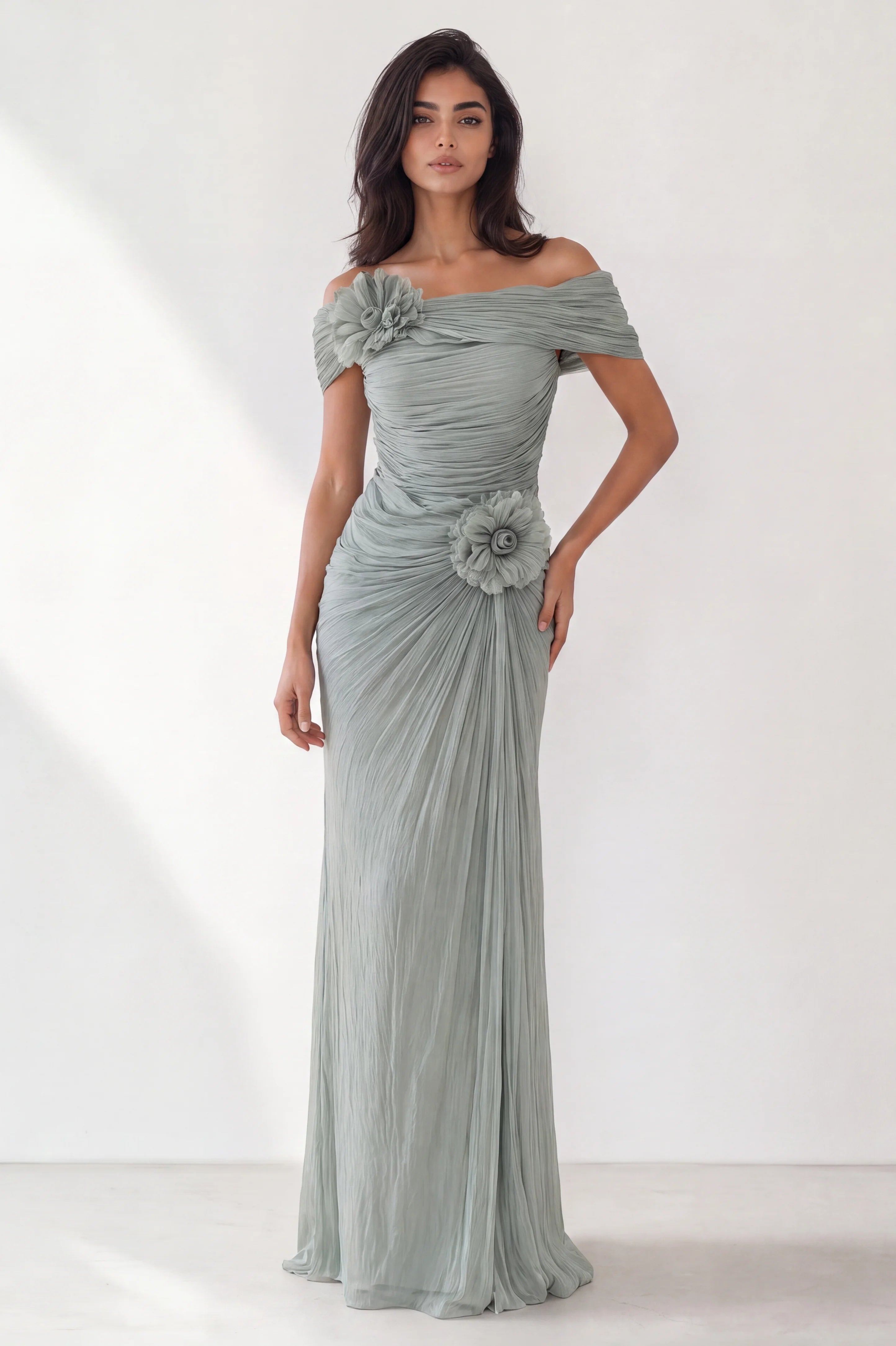 Rose Details Off Shoulder Organza Dress