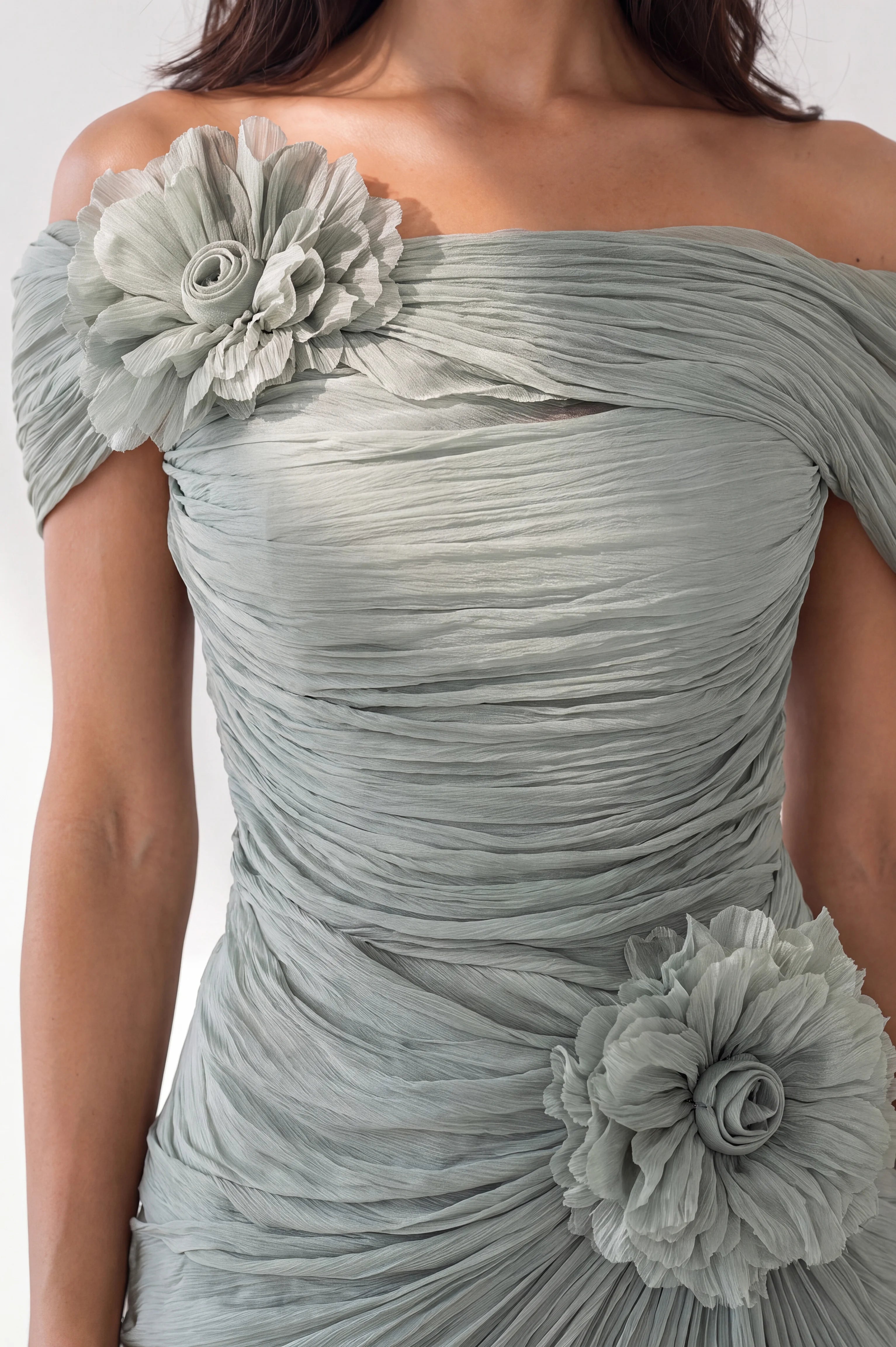 Rose Details Off Shoulder Organza Dress