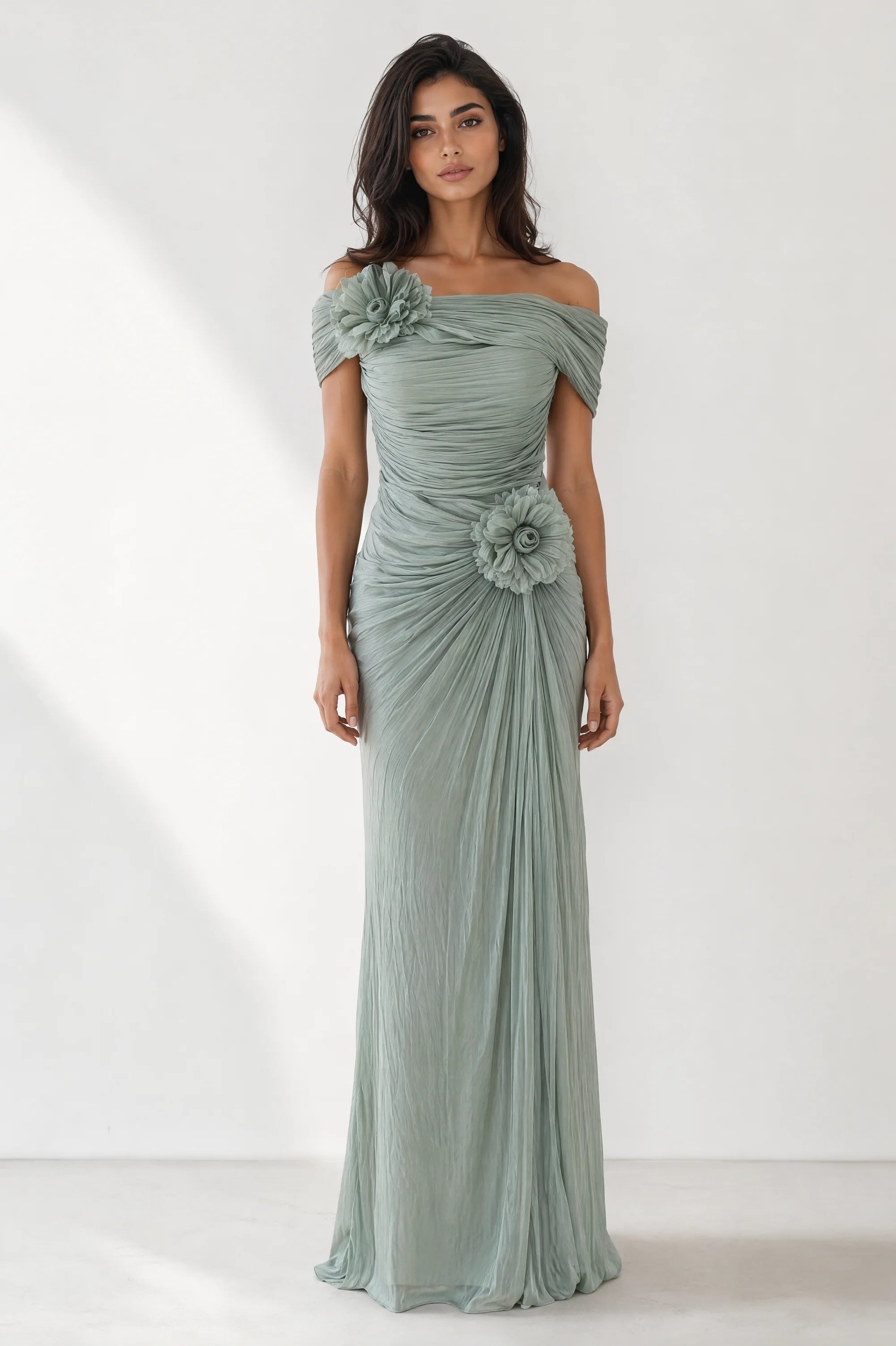 Rose Details Off Shoulder Organza Dress