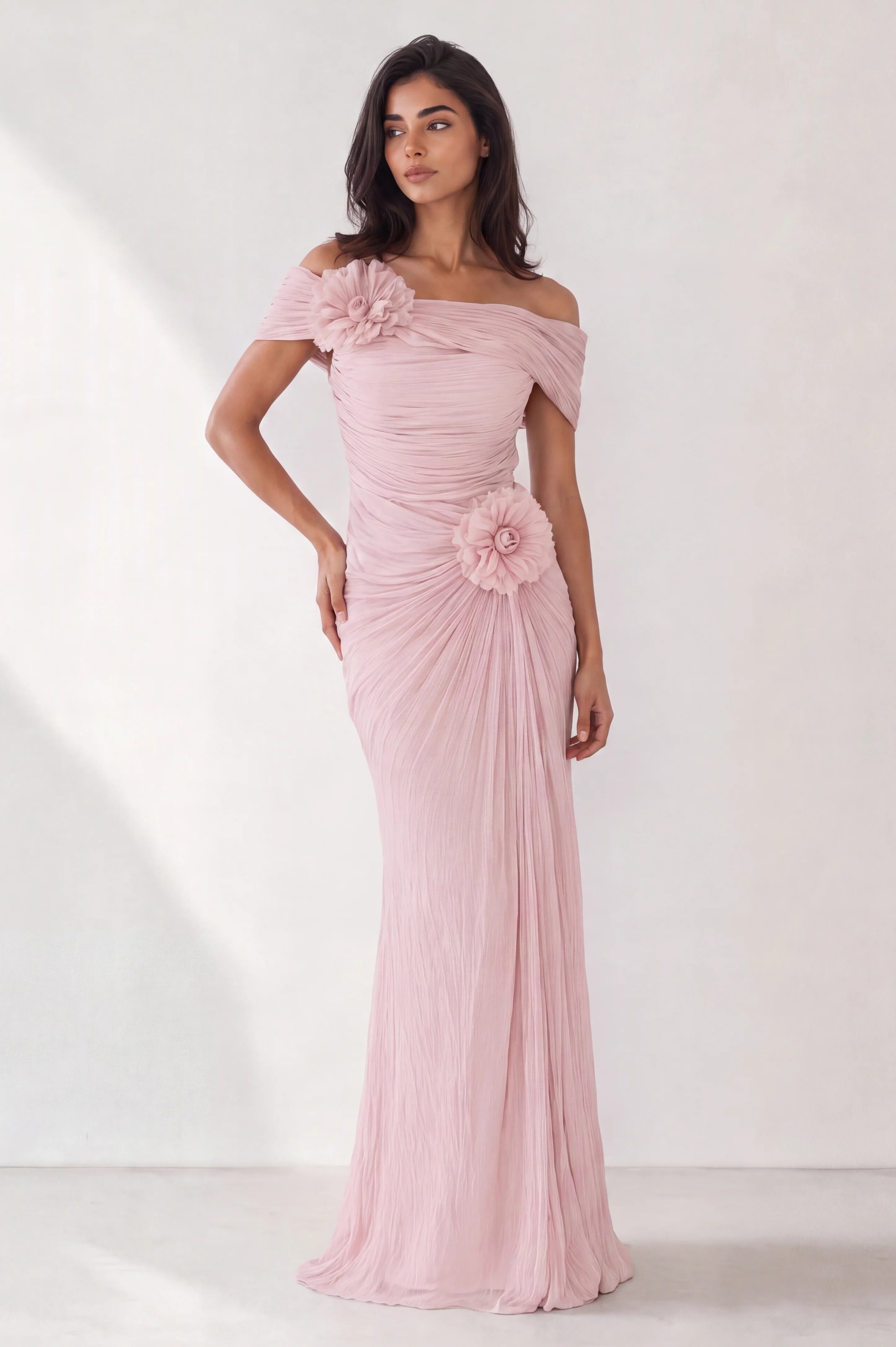 Rose Details Off Shoulder Organza Dress