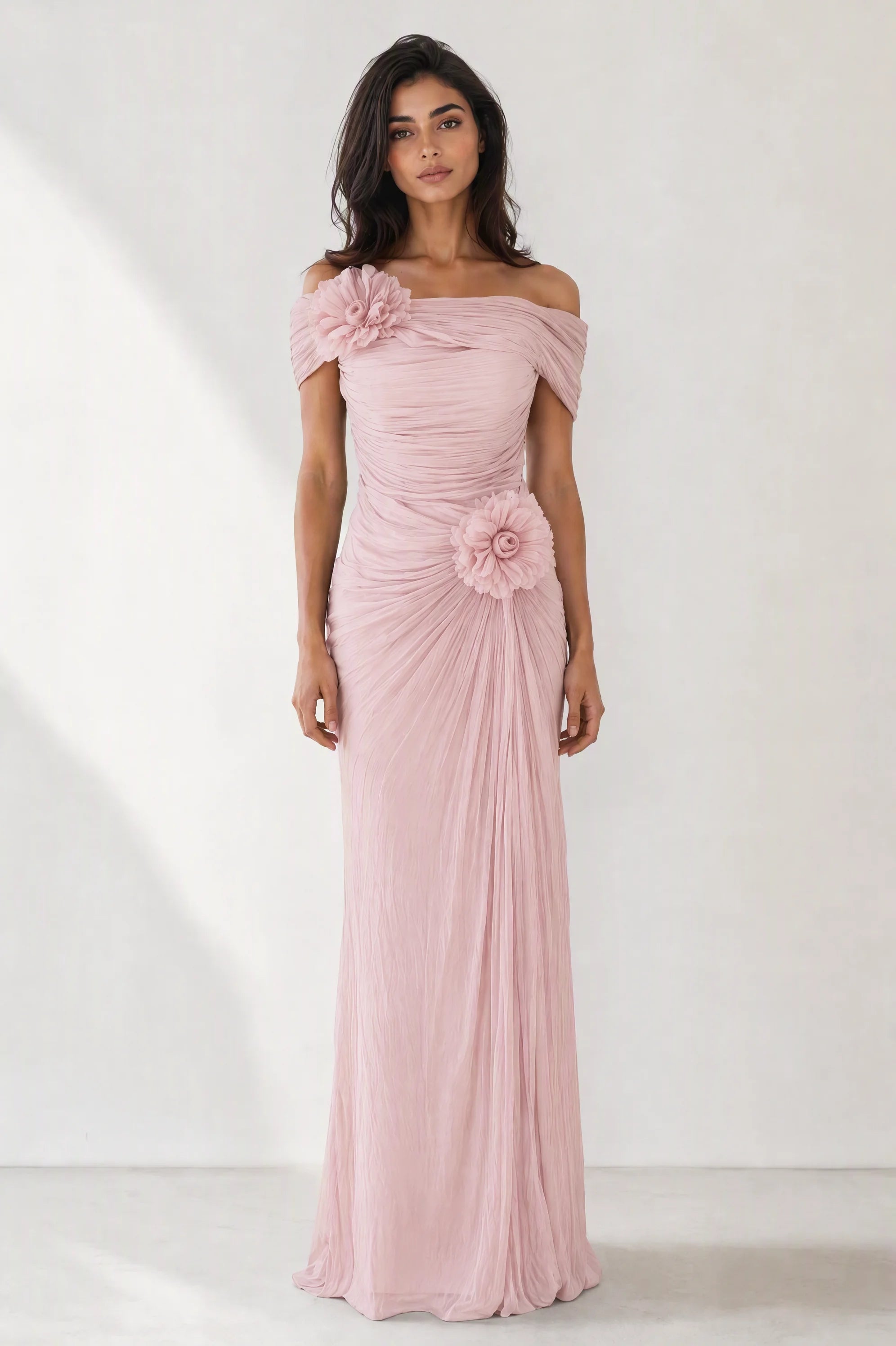 Rose Details Off Shoulder Organza Dress