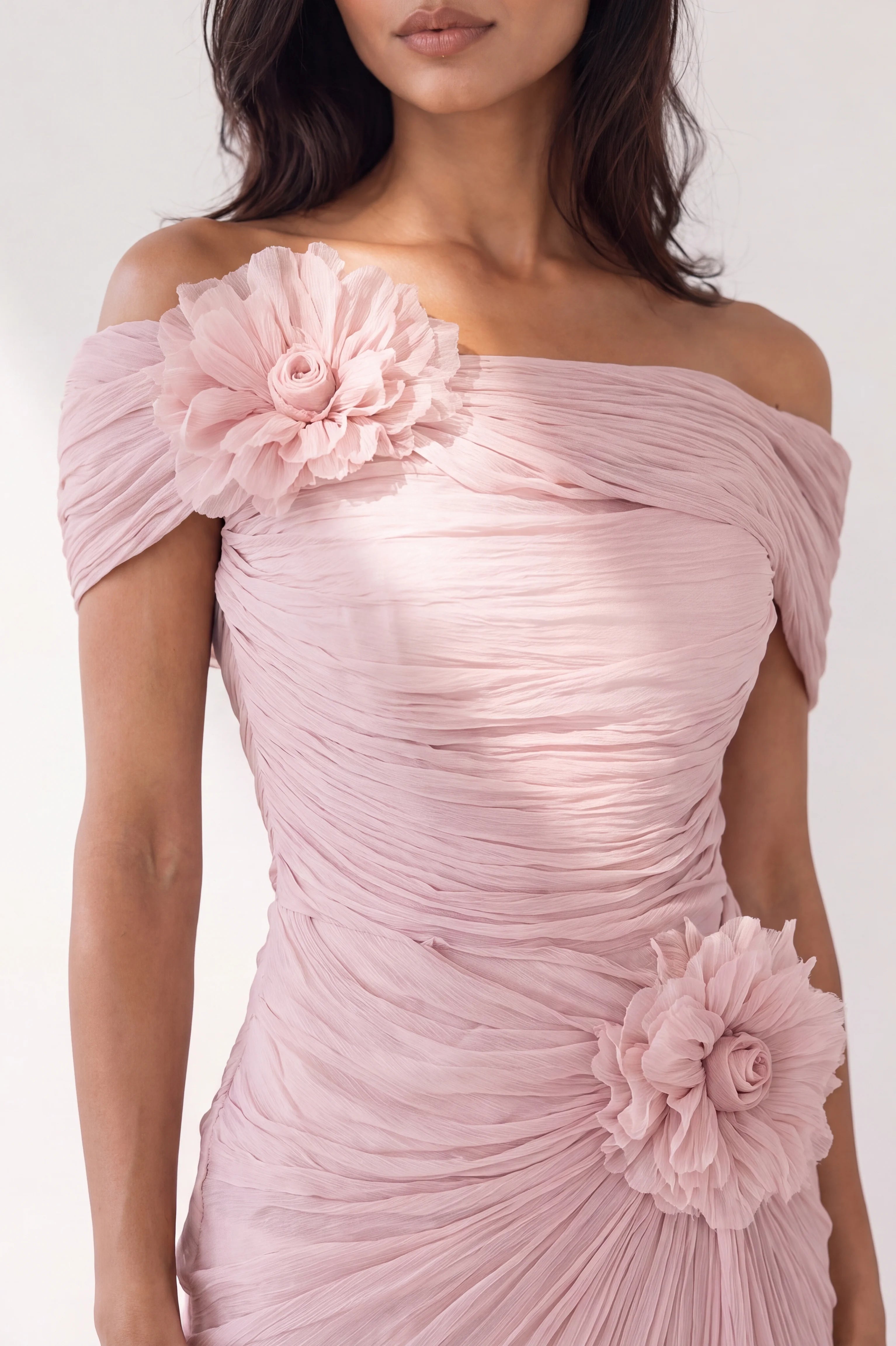 Rose Details Off Shoulder Organza Dress