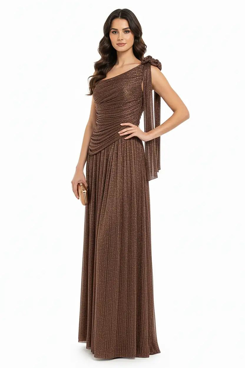 Rose Detail One Shoulder Lame Dress