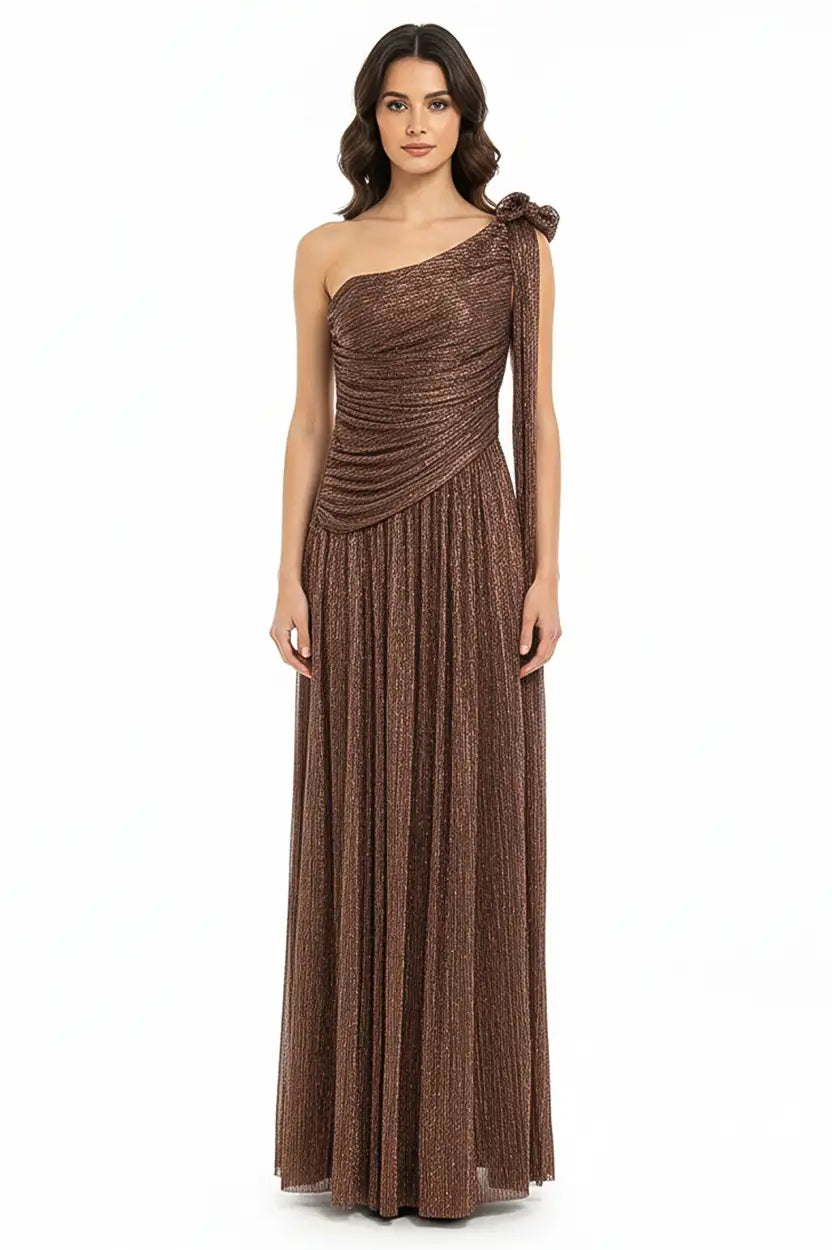 Rose Detail One Shoulder Lame Dress