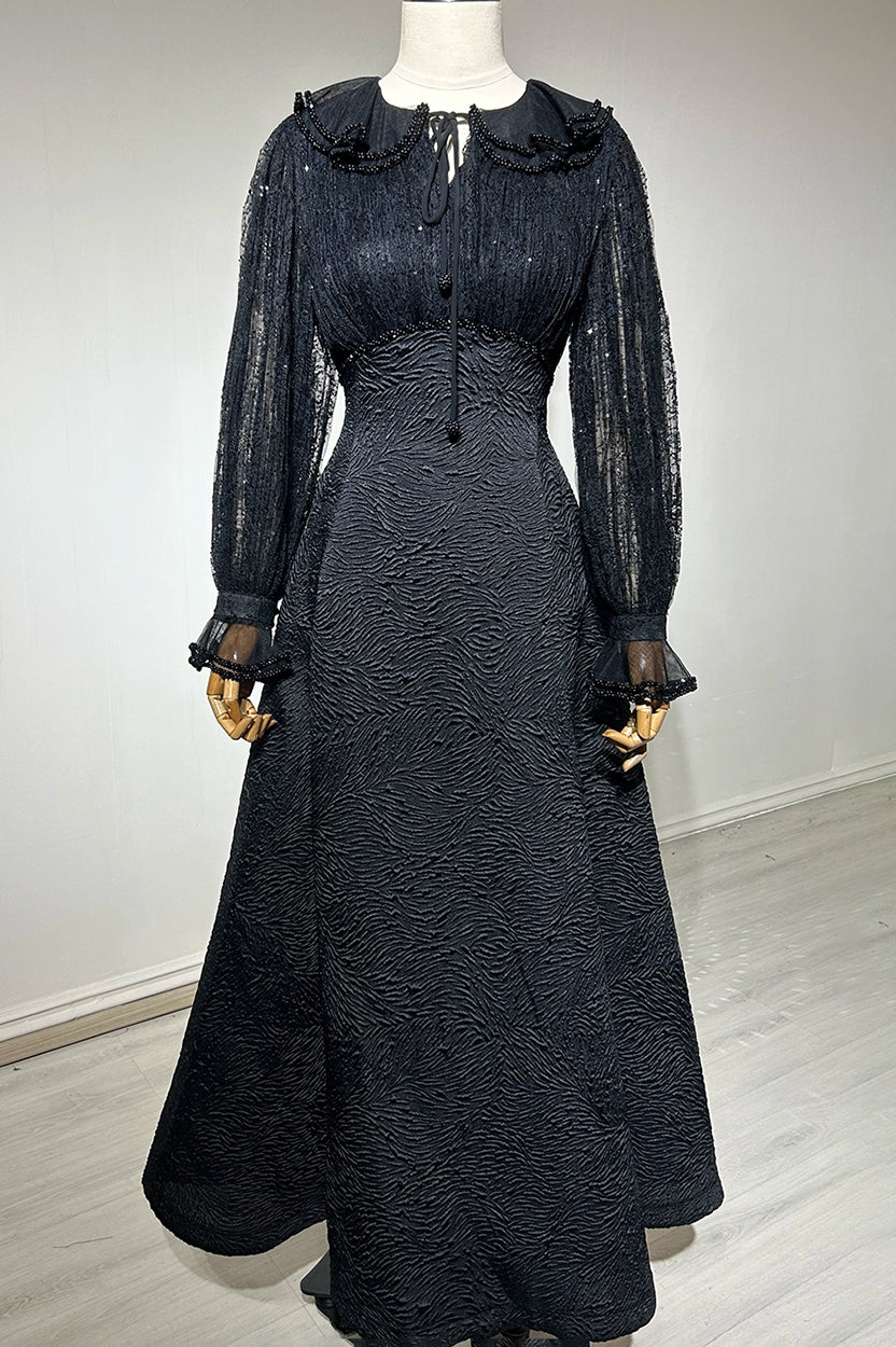 Ruffled Collar Jacquard Dress