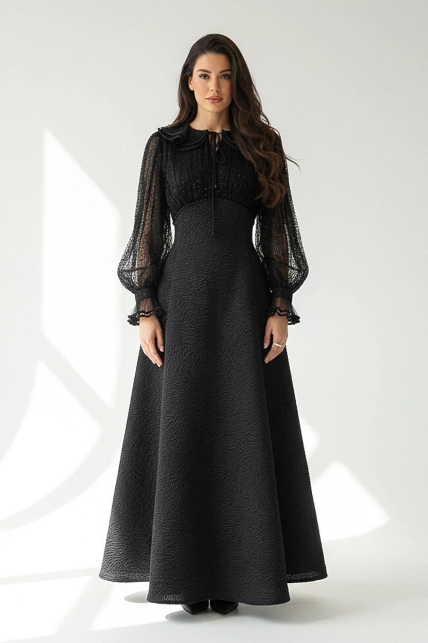 Ruffled Collar Jacquard Dress