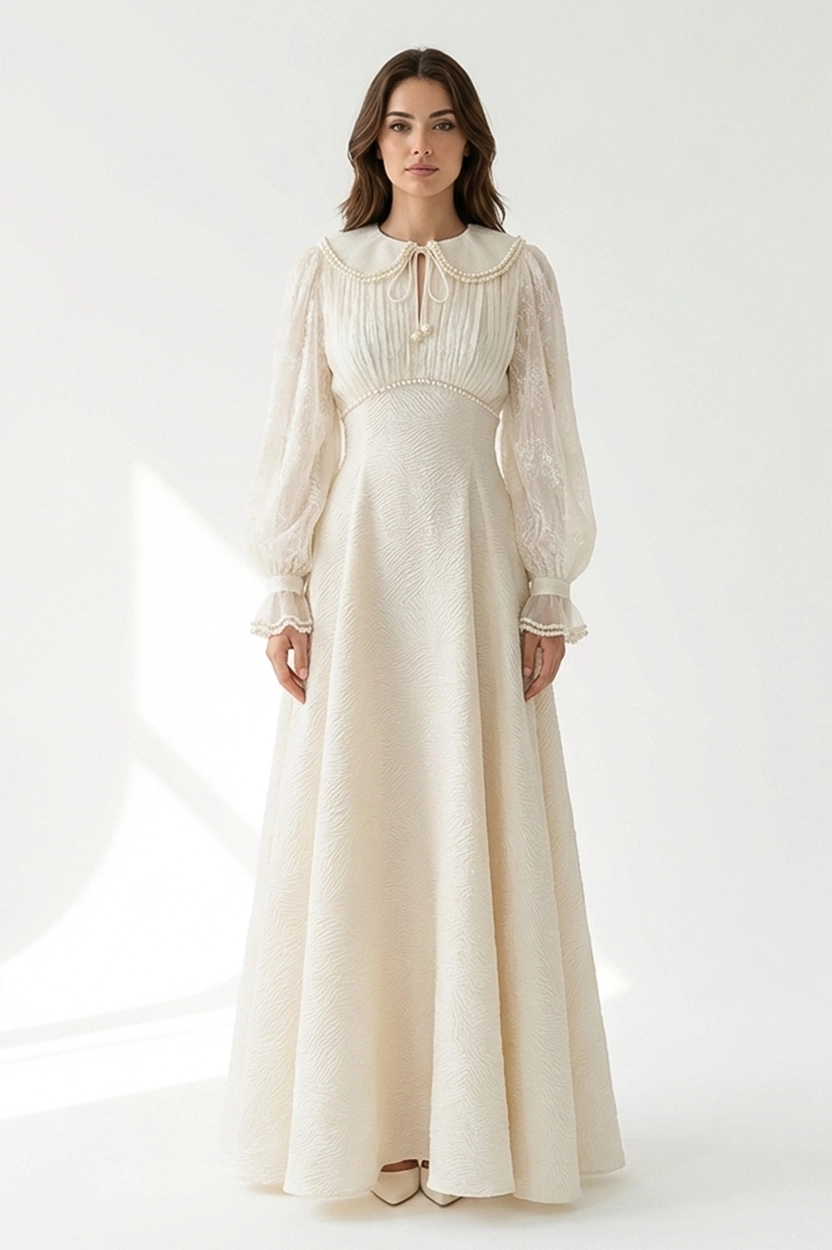 Ruffled Collar Jacquard Dress