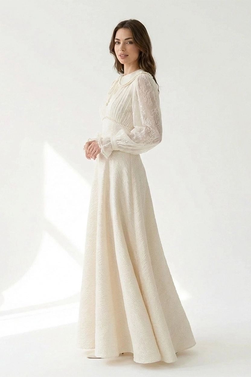 Ruffled Collar Jacquard Dress