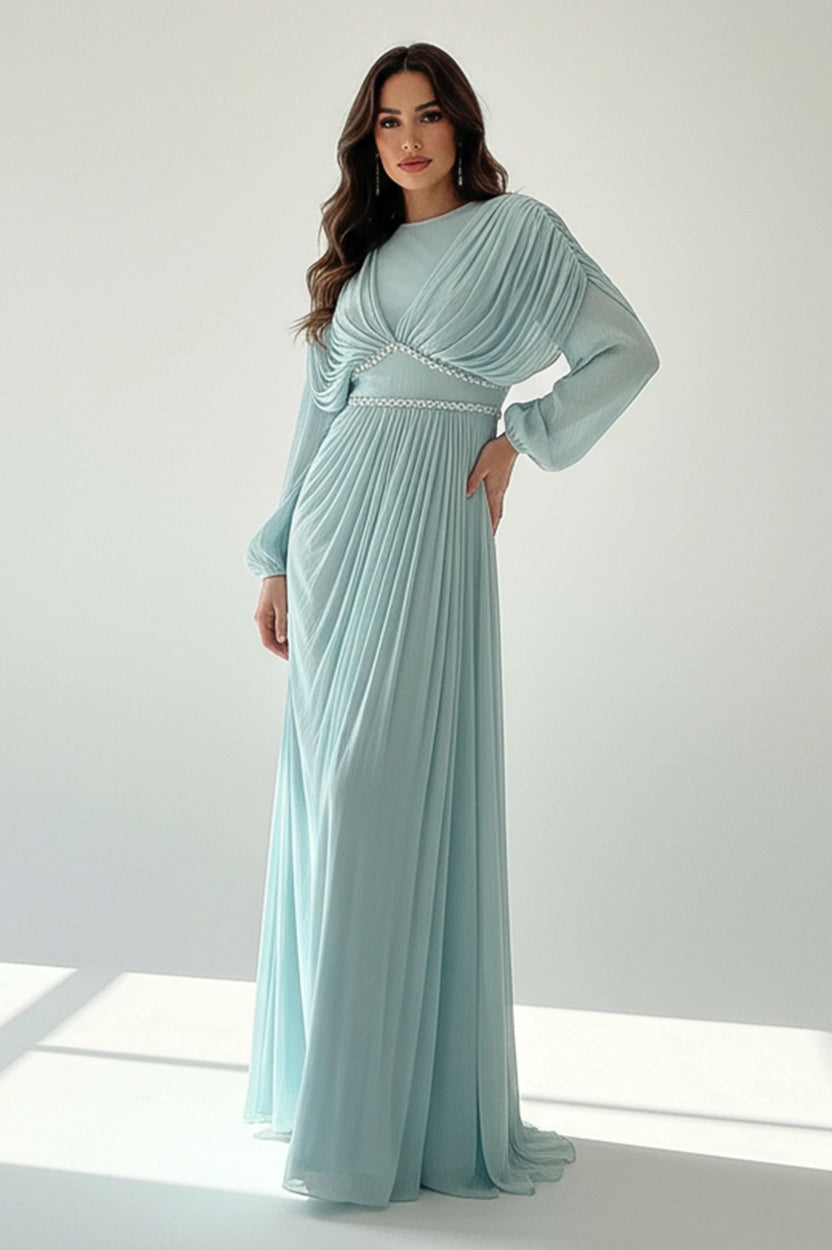 Ruffled Crystal Waistline Organza Dress