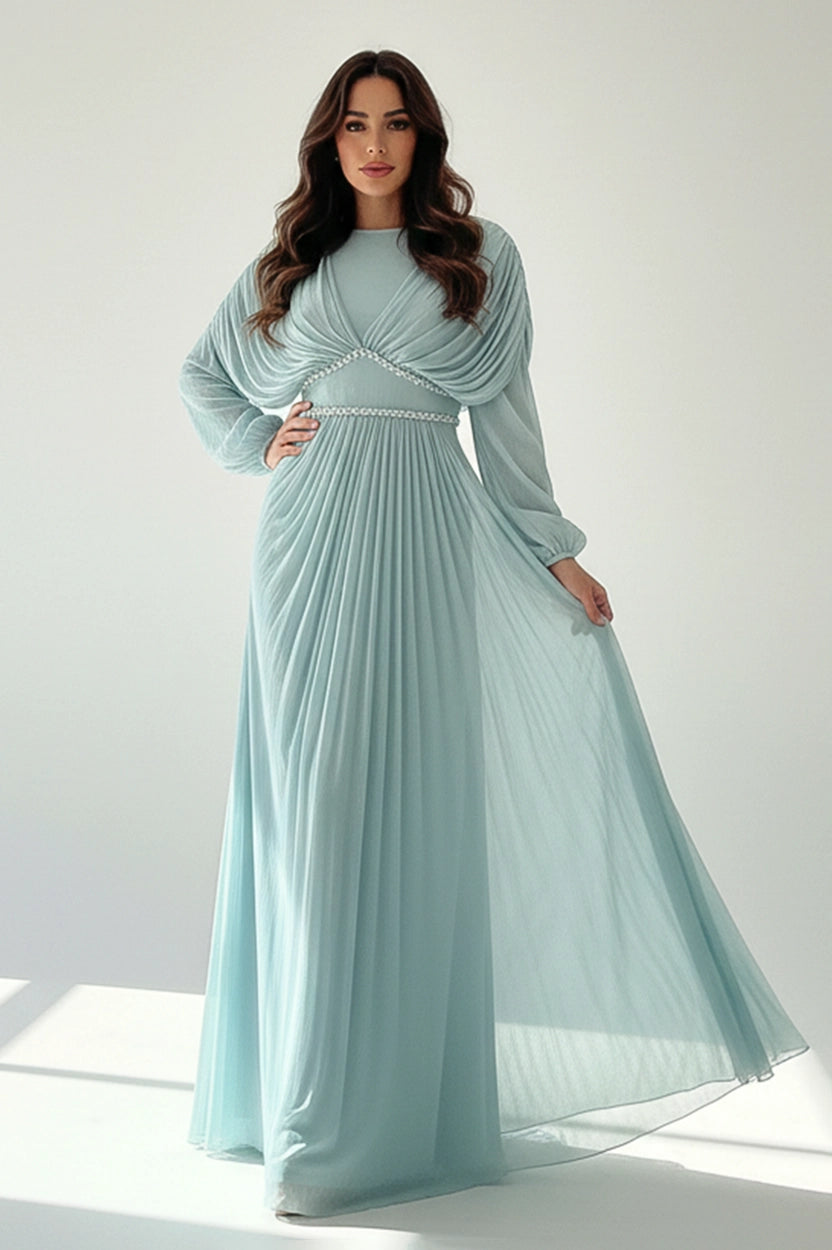 Ruffled Crystal Waistline Organza Dress