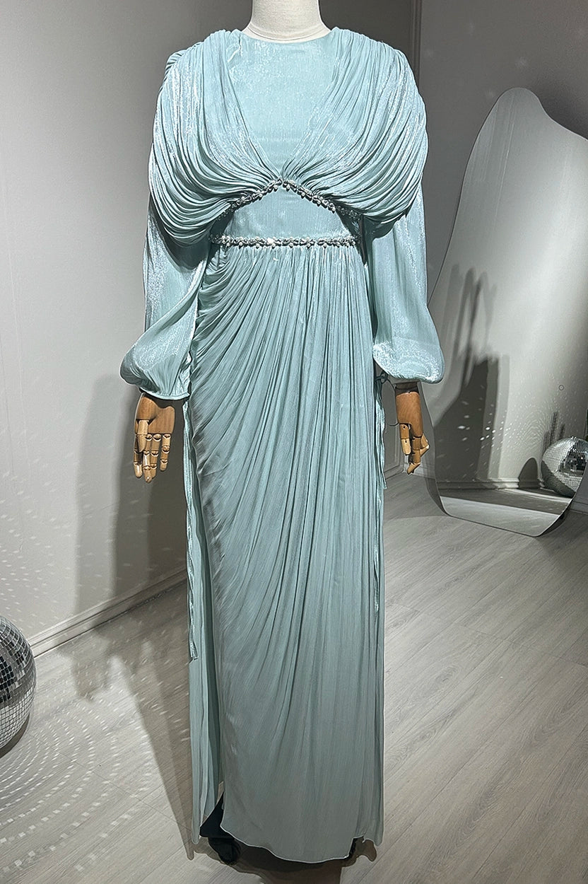 Ruffled Crystal Waistline Organza Dress