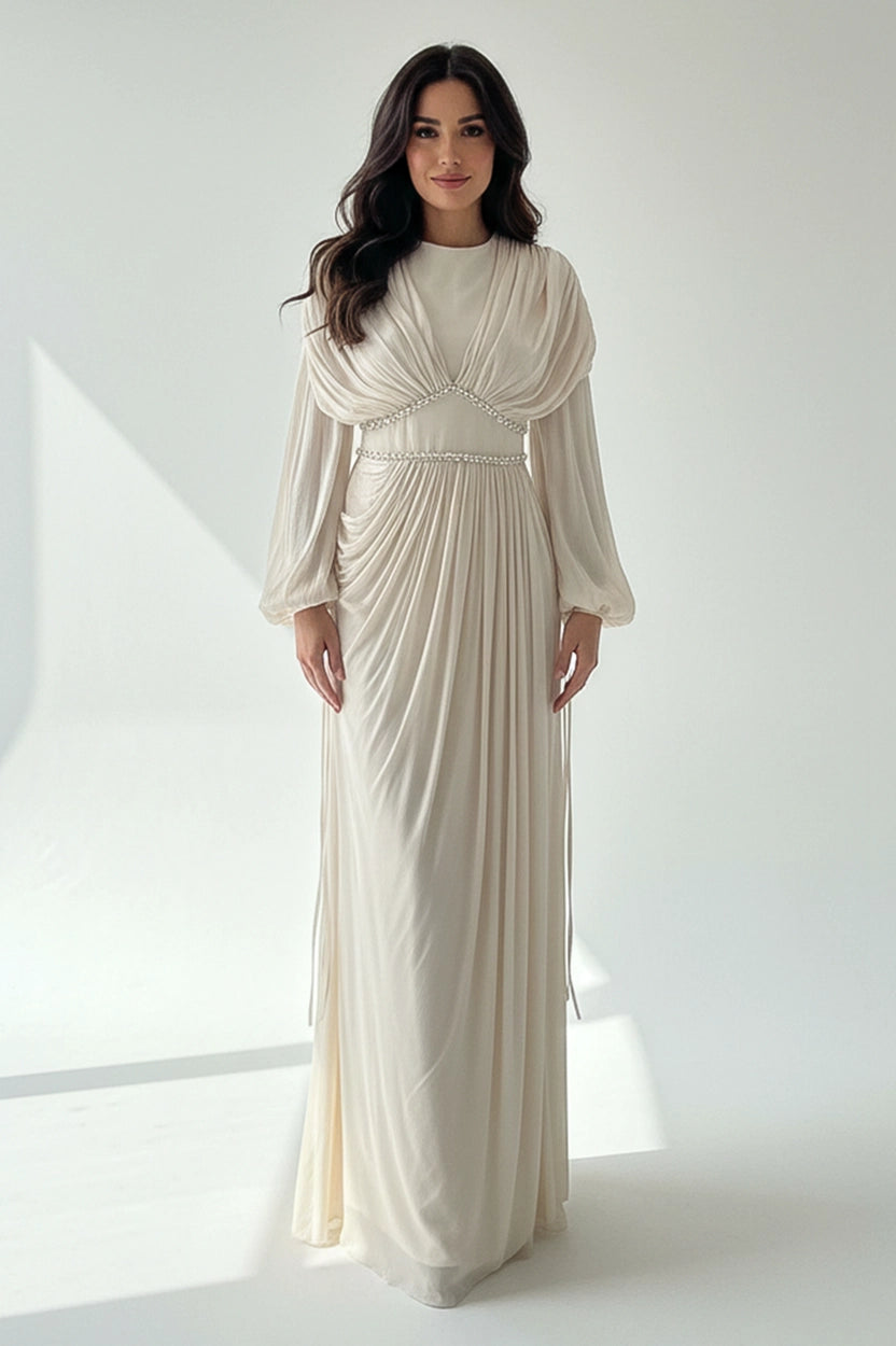 Ruffled Crystal Waistline Organza Dress