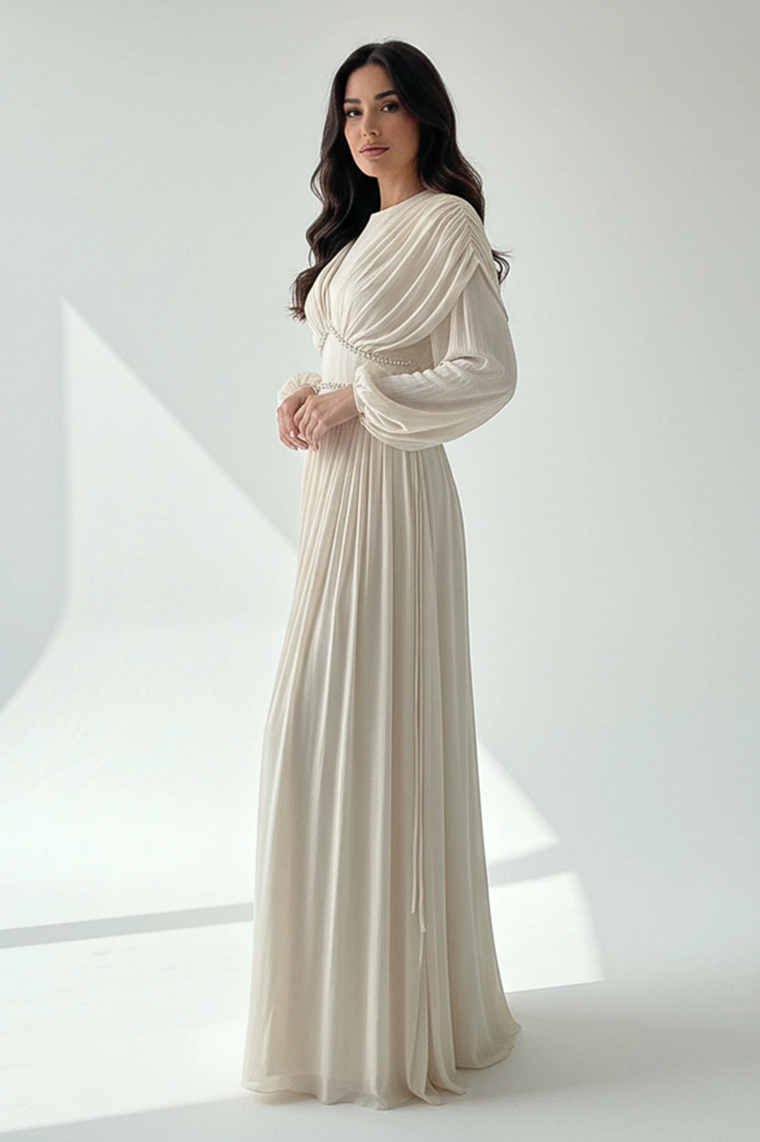 Ruffled Crystal Waistline Organza Dress