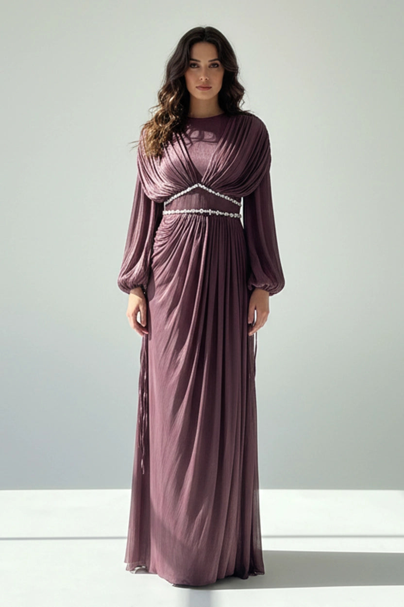 Ruffled Crystal Waistline Organza Dress