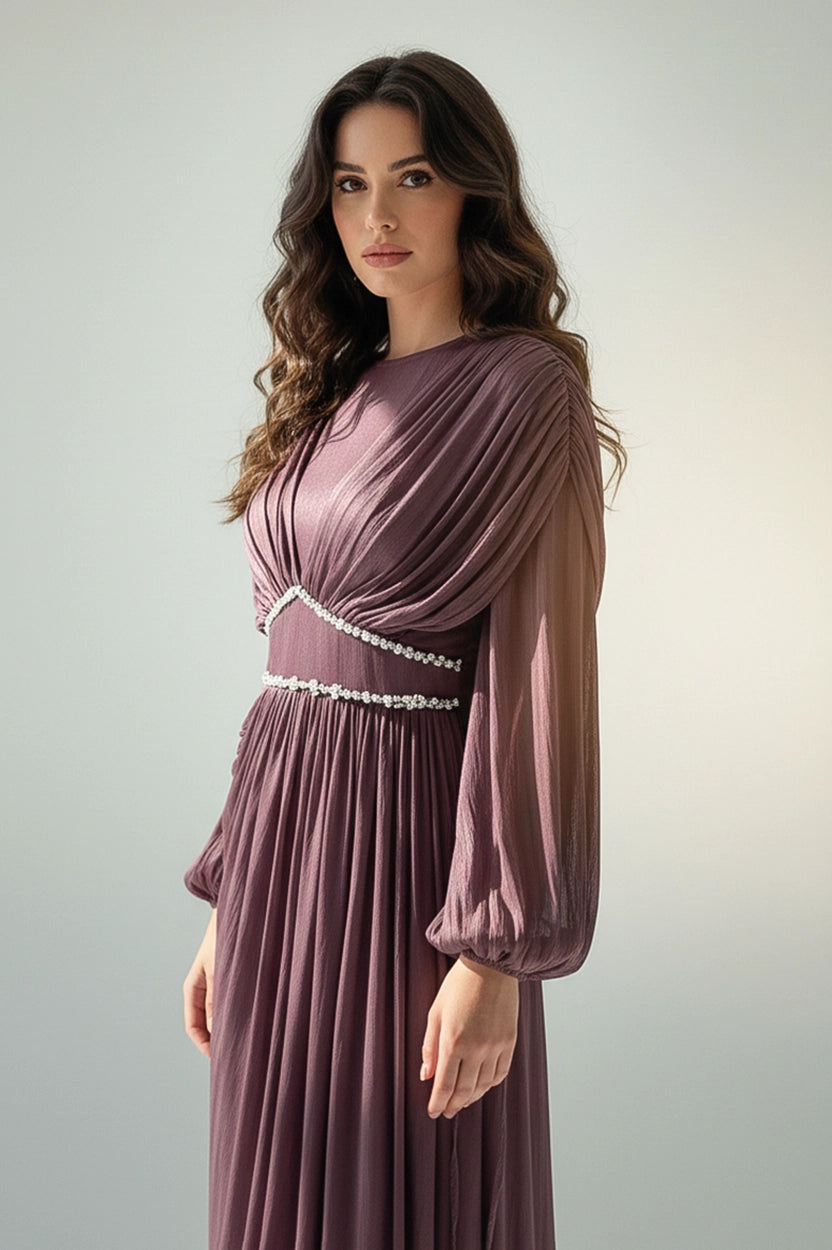 Ruffled Crystal Waistline Organza Dress