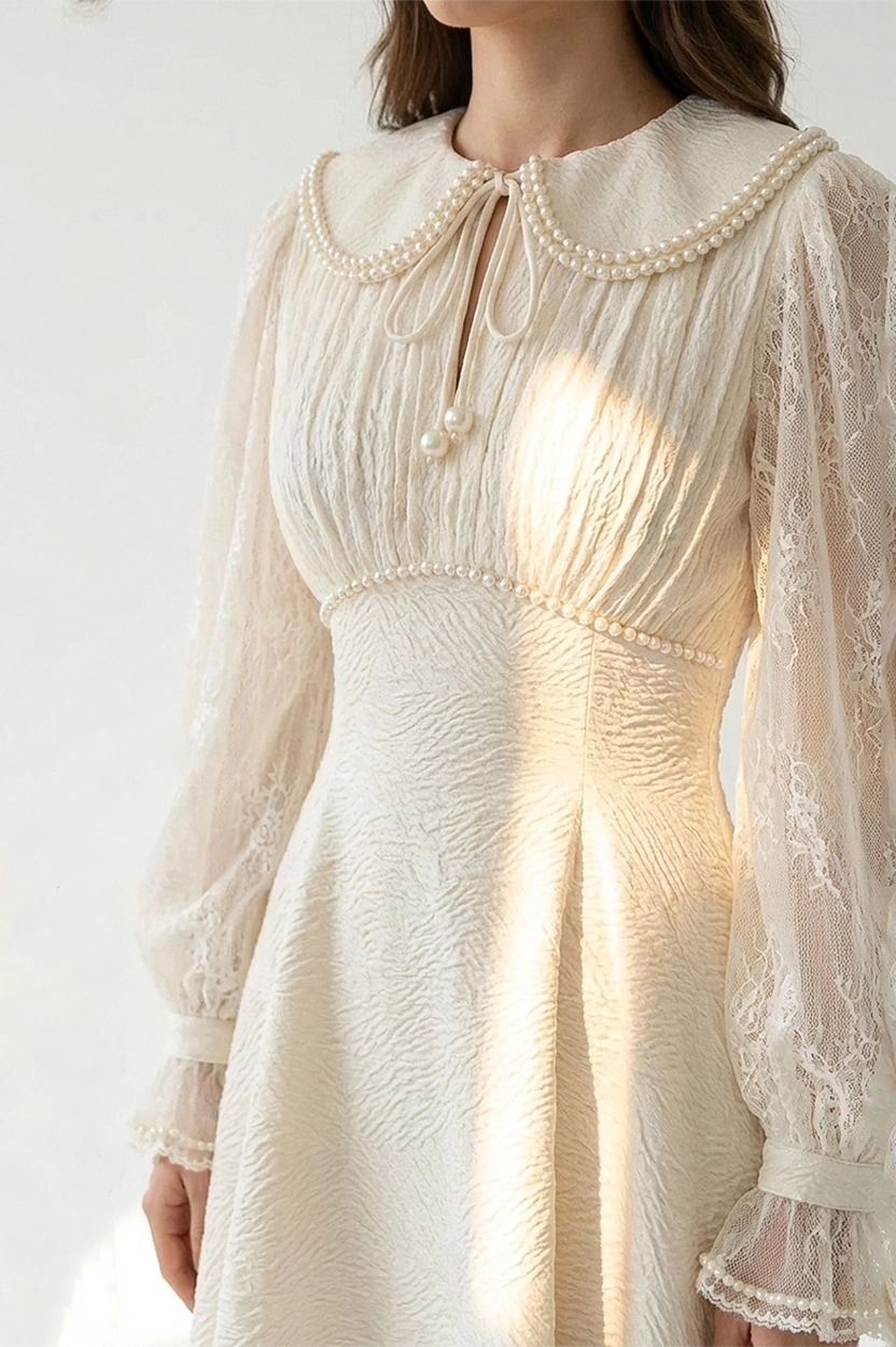 Ruffled Collar Jacquard Dress