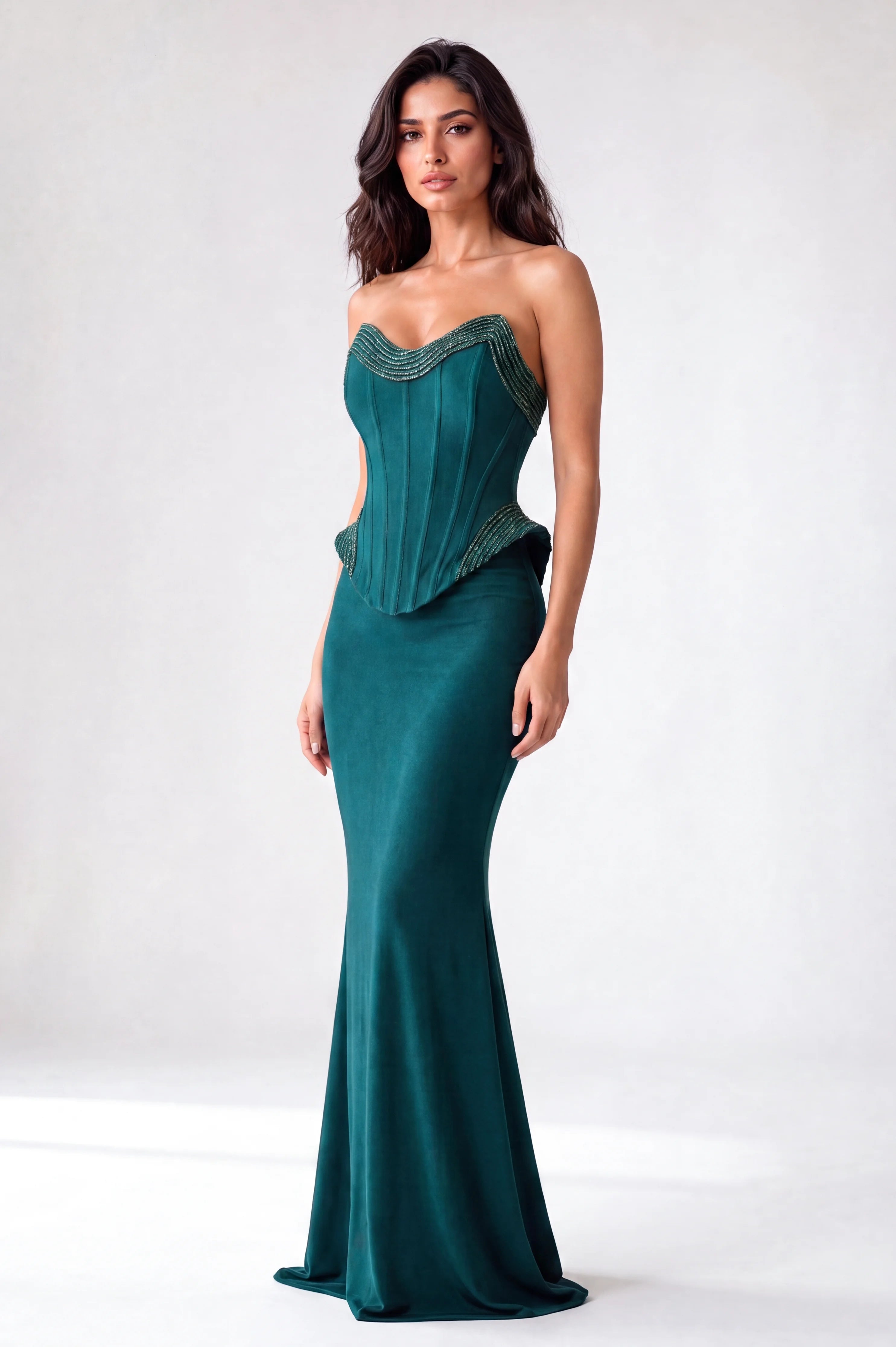 Sculpted Beaded Corset Jersey Dress