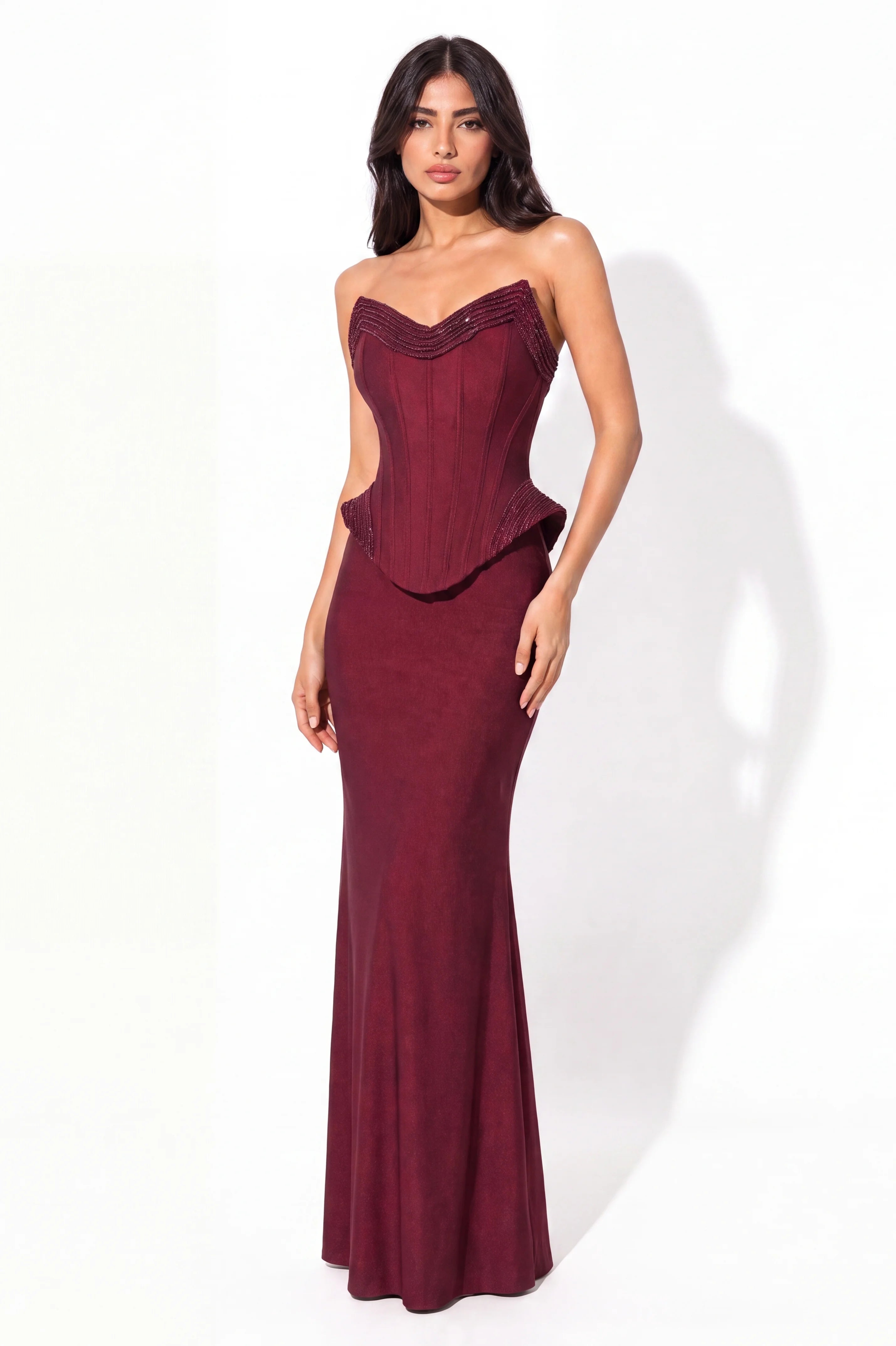 Sculpted Beaded Corset Jersey Dress