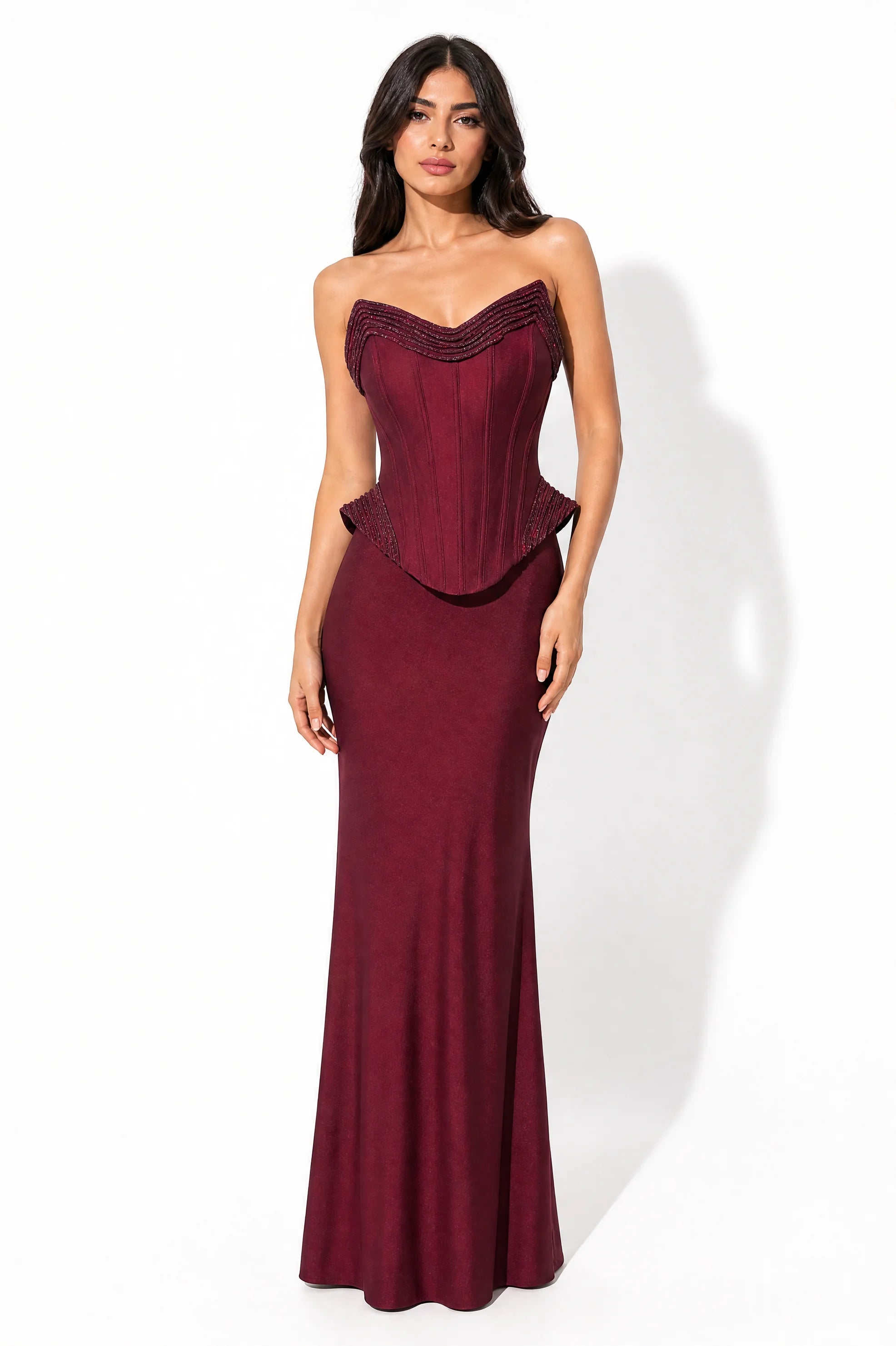 Sculpted Beaded Corset Jersey Dress