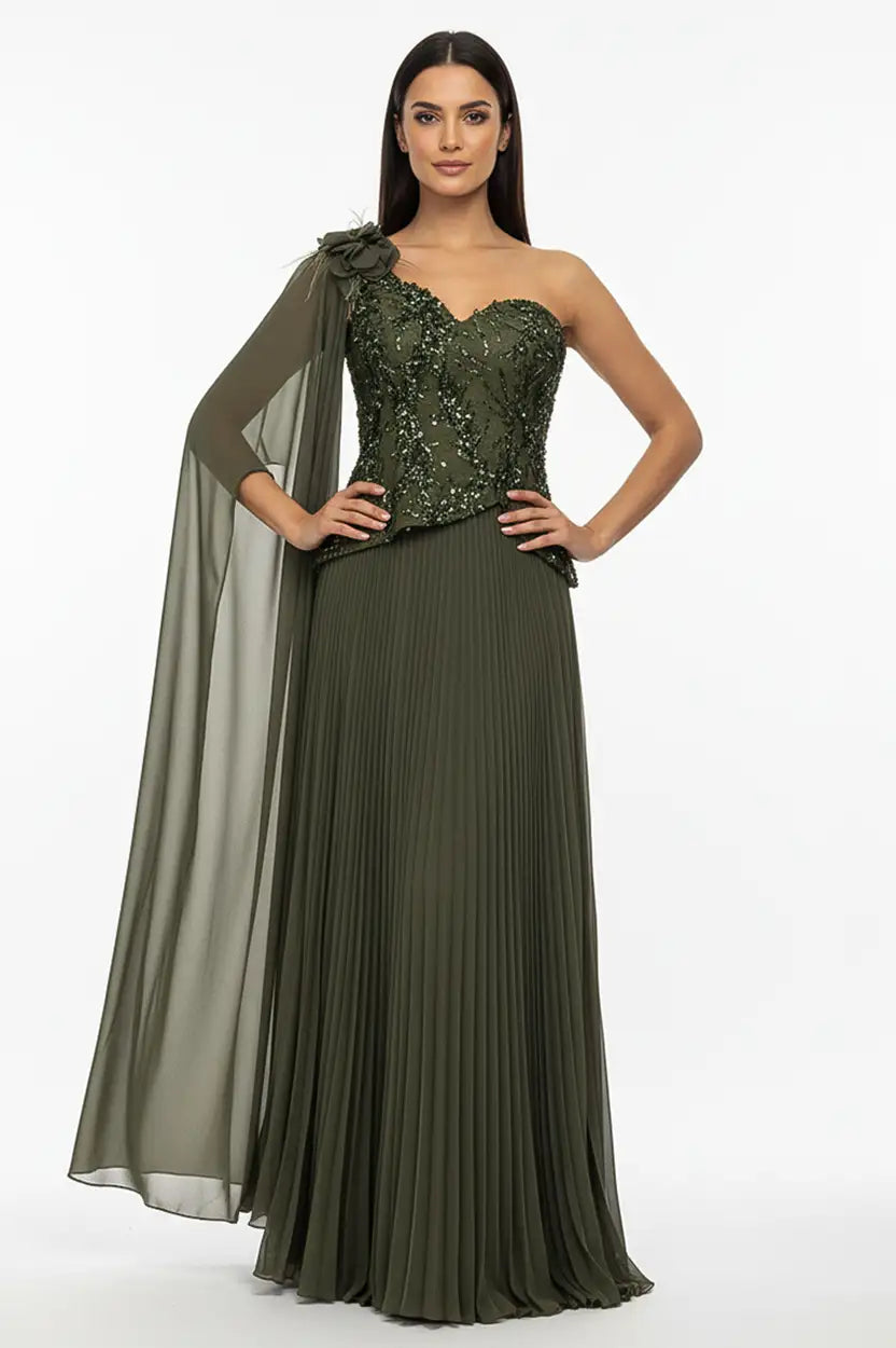 Sequin Dantel Shawl Plisse Dress