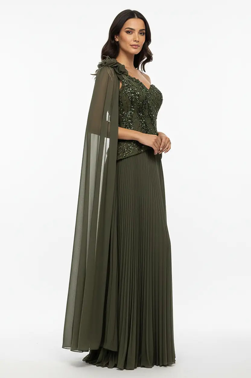Sequin Dantel Shawl Plisse Dress