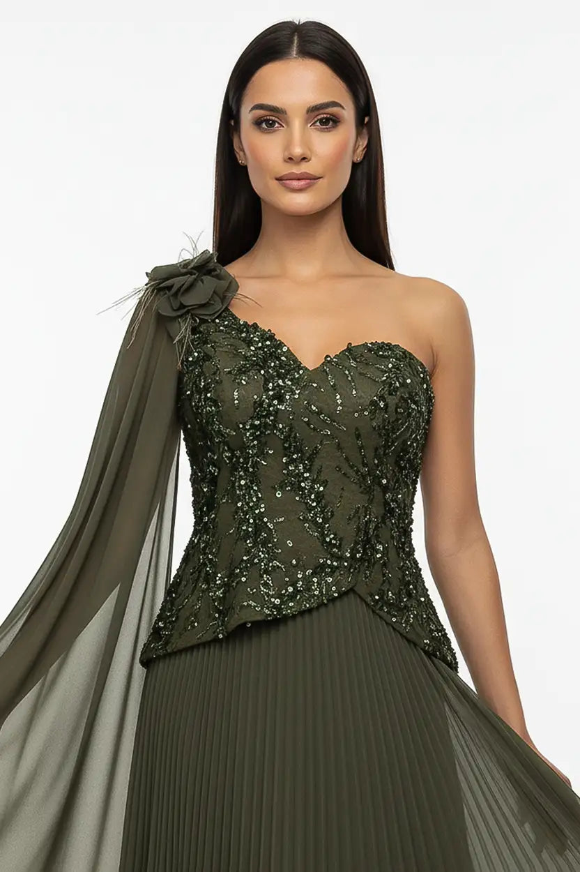 Sequin Dantel Shawl Plisse Dress