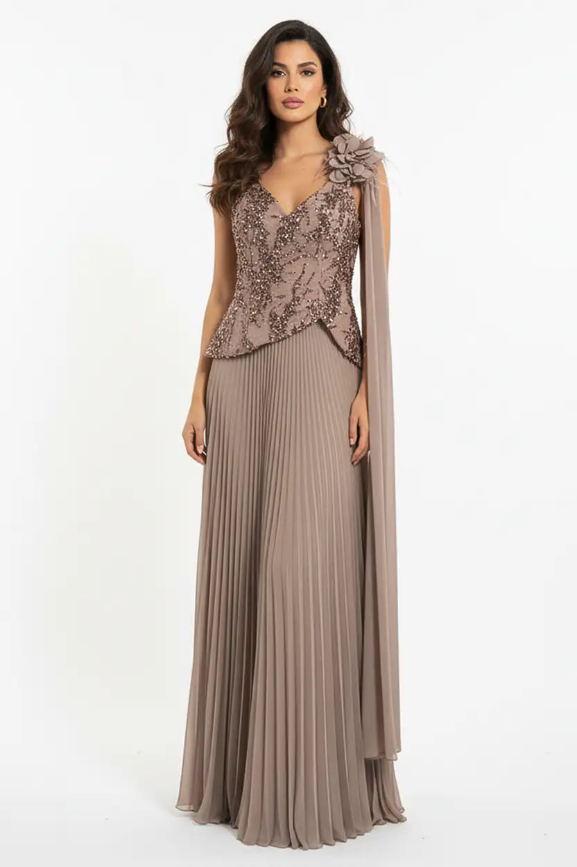 Sequin Dantel Shawl Plisse Dress