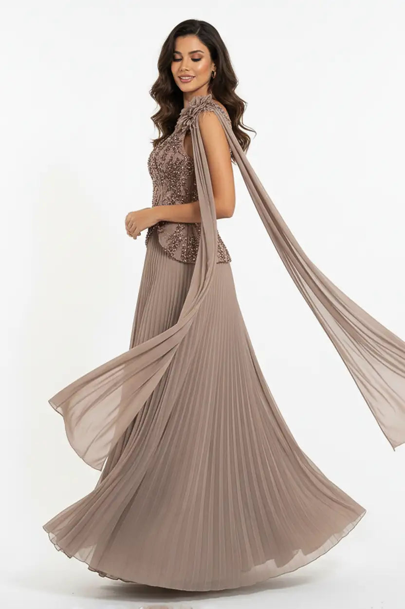 Sequin Dantel Shawl Plisse Dress