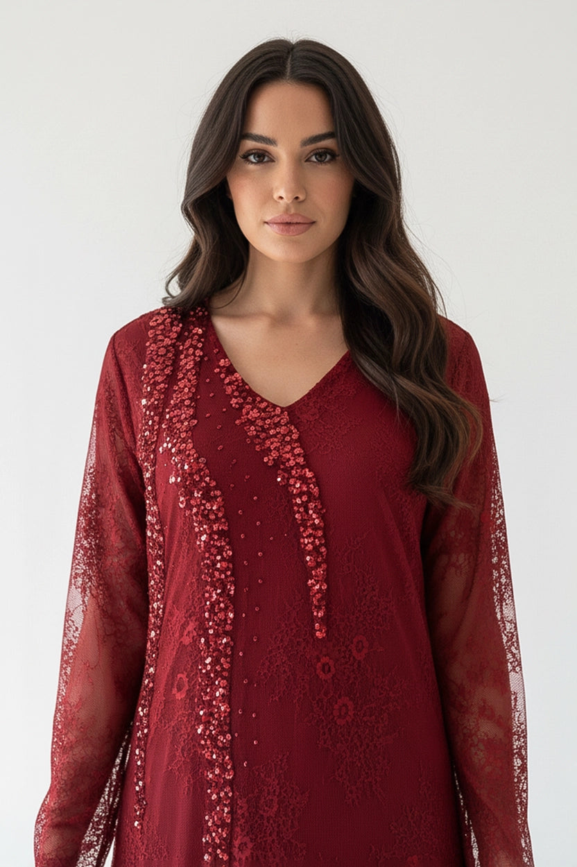 Sequin Details Dantel Jalabiya