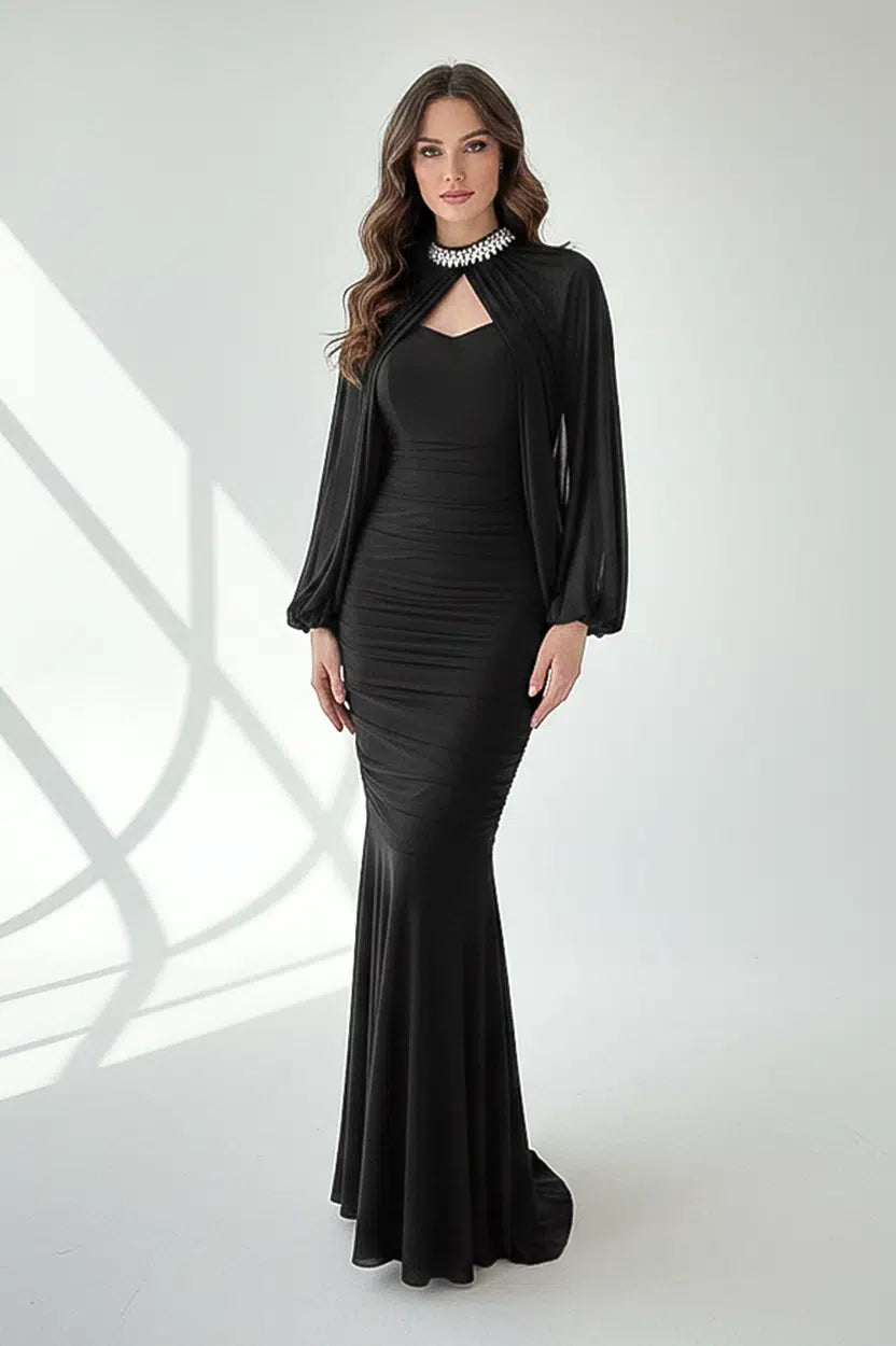 Shawl Halter Neck Gathered Tulle Dress