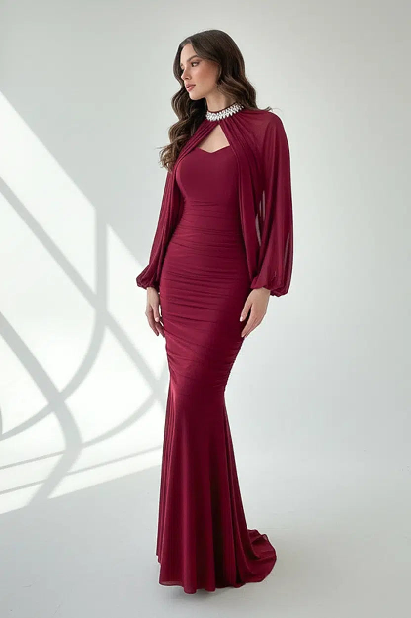 Shawl Halter Neck Gathered Tulle Dress