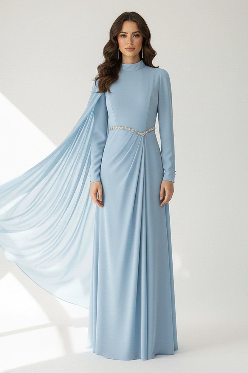 Shawl Details Crepe Dress