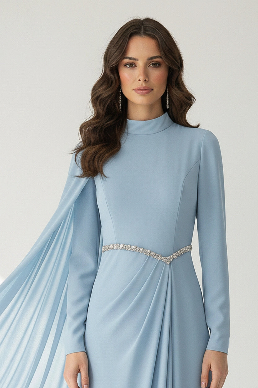 Shawl Details Crepe Dress