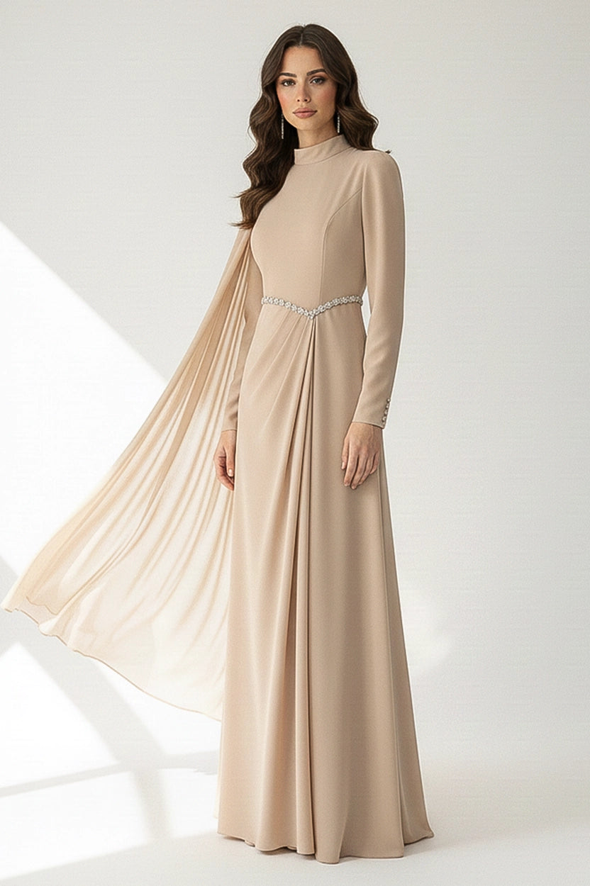 Shawl Details Crepe Dress