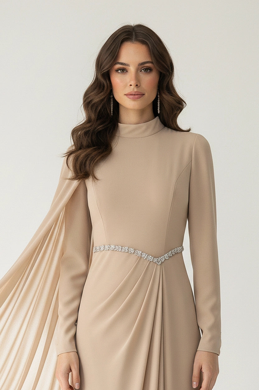 Shawl Details Crepe Dress