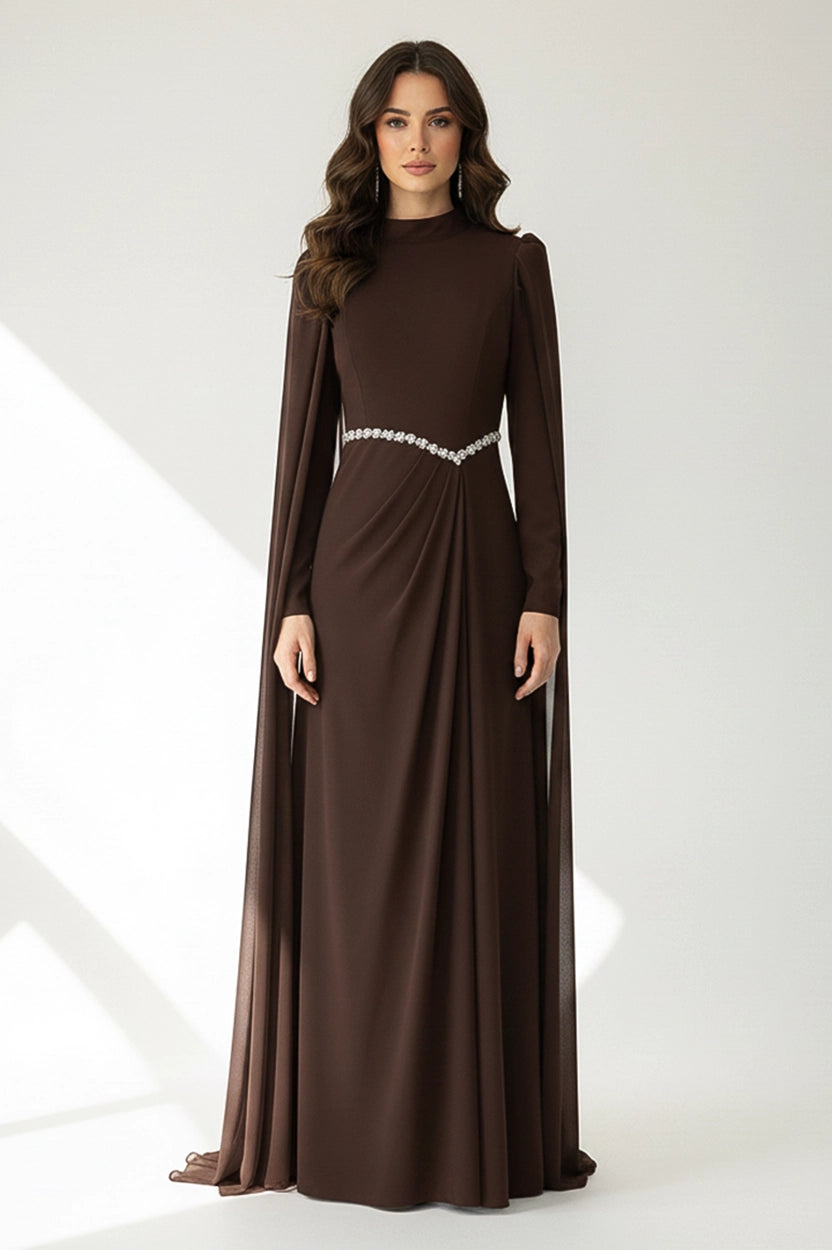 Shawl Details Crepe Dress